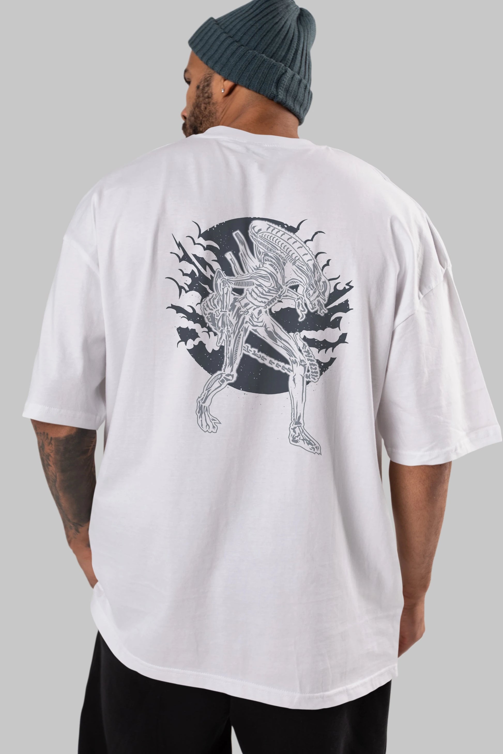 Xenomorph Arka Baskılı Oversize t-shirt Erkek Kadın Unisex %100 Pamuk