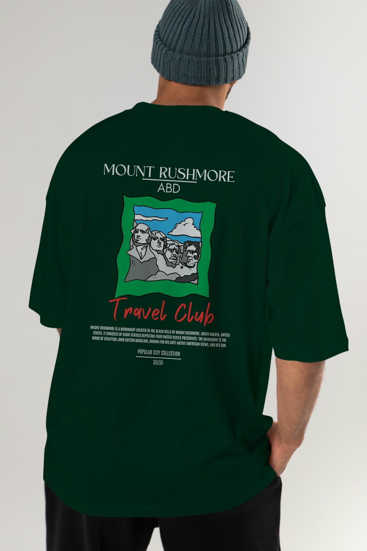 Mount Rushmore ABD Arka Baskılı Oversize t-shirt Erkek Kadın Pamuk Bisiklet Yaka tişort