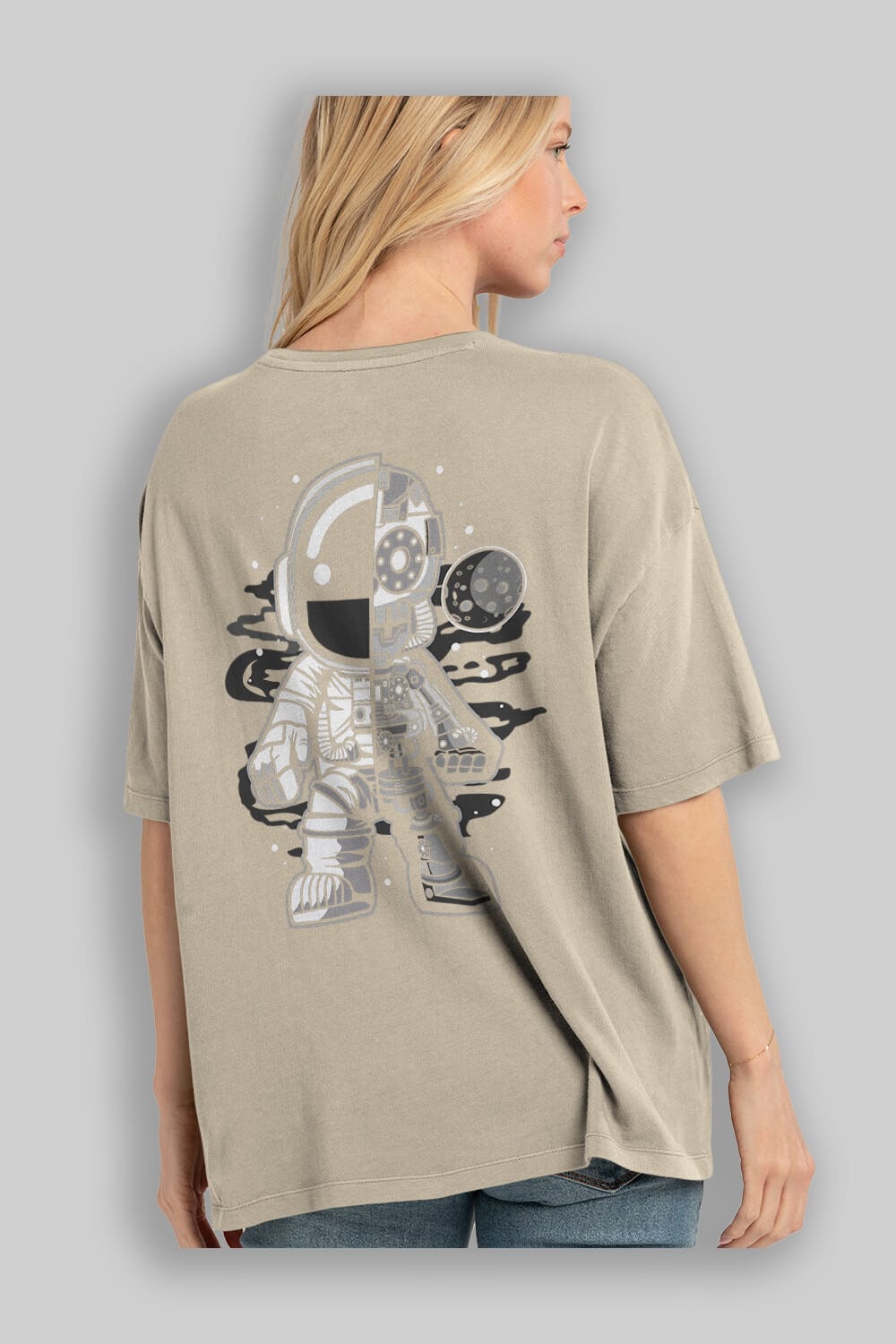 Astronaut Half Robot Arka Baskılı Oversize t-shirt Erkek Kadın Unisex