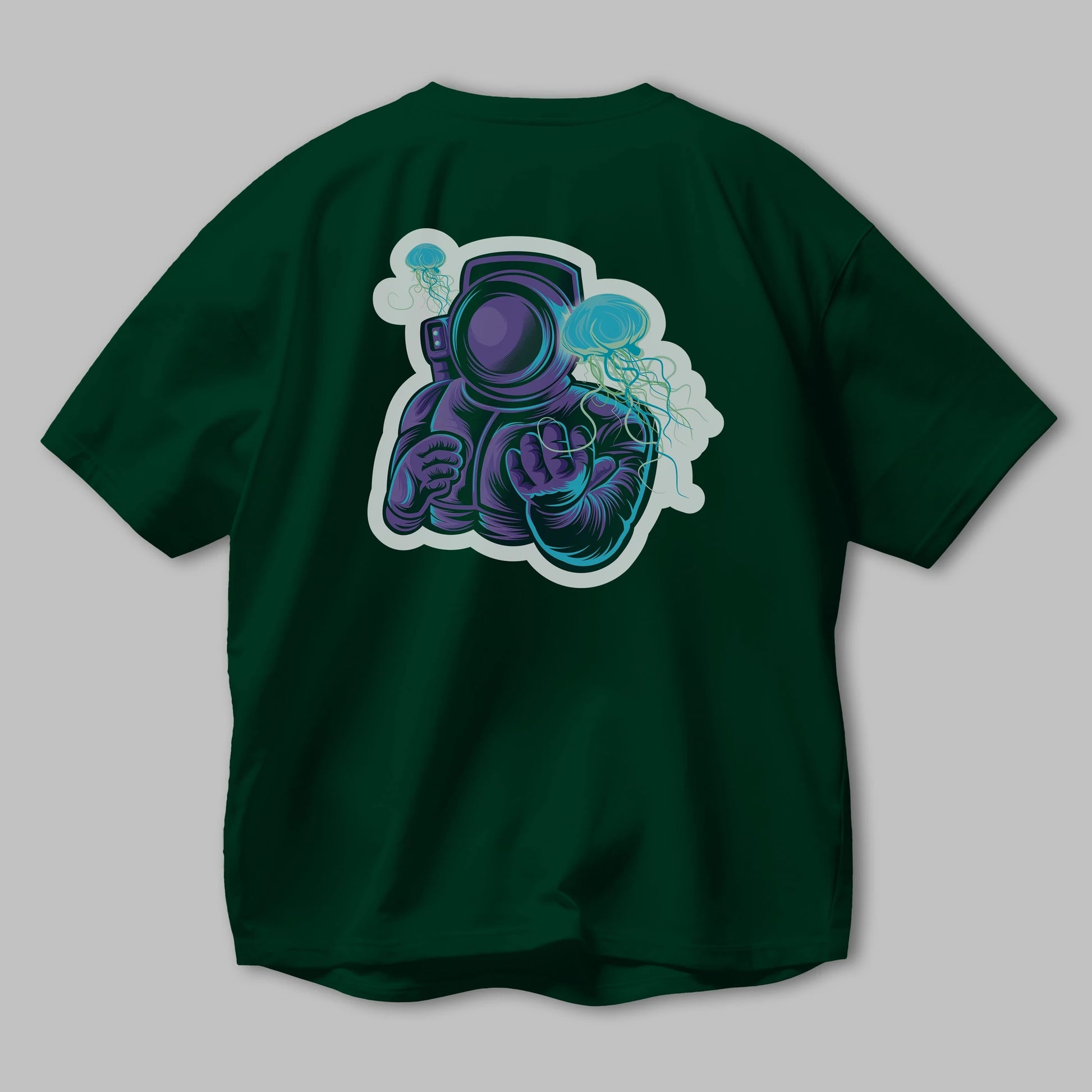 Astronaut and Jellyfish Sticker Arka Baskılı Oversize t-shirt Erkek Kadın Unisex