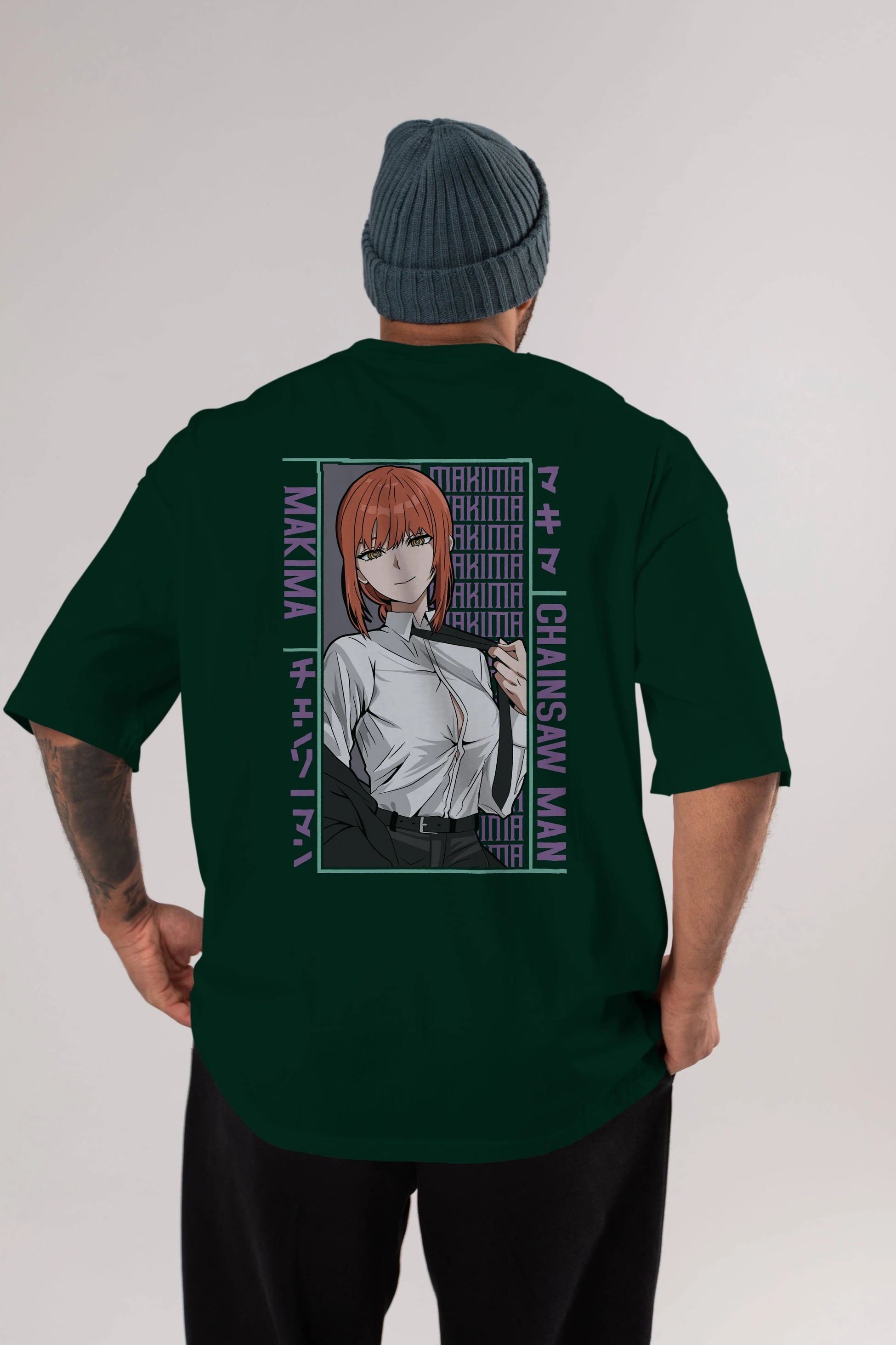 Makima Chain Saw Man Anime Arka Baskılı Oversize t-shirt Erkek Kadın Unisex