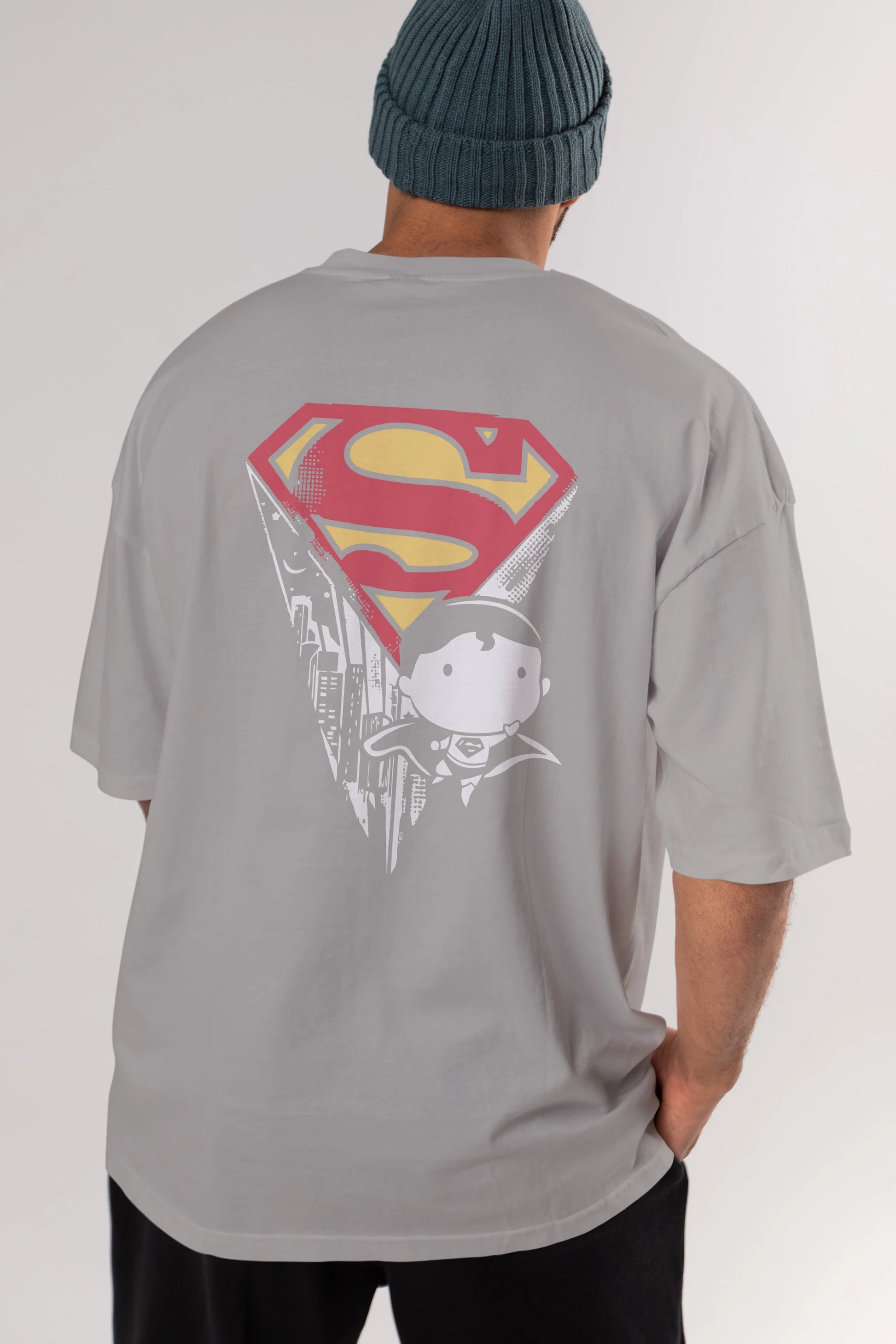 Superman Arka Baskılı Oversize t-shirt Erkek Kadın Unisex %100 Pamuk Bisiklet Yaka tişort