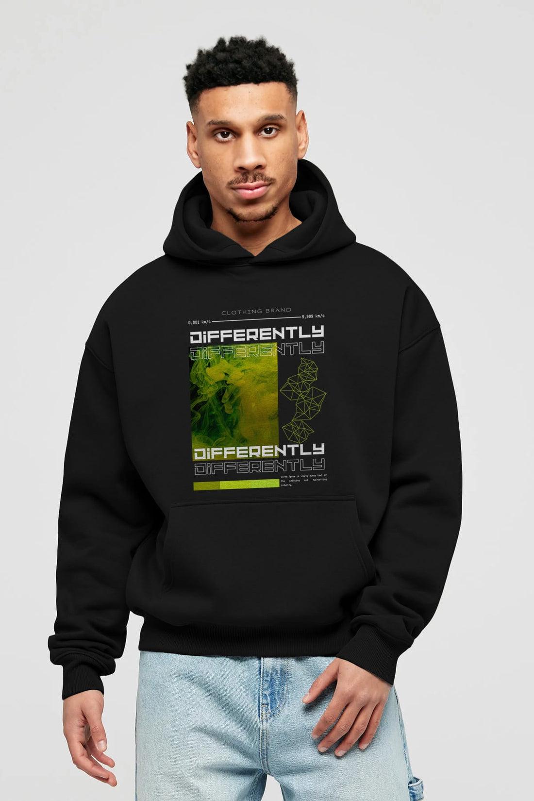 Differently Yazılı Ön Baskılı Oversize Hoodie Kapüşonlu Sweatshirt Erkek Kadın Unisex