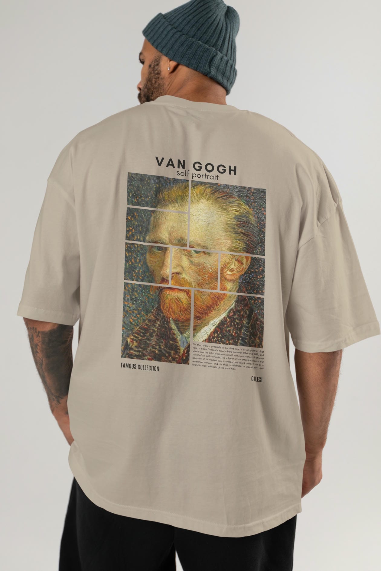 Van Gogh Self Portrait Arka Baskılı Oversize t-shirt Erkek Kadın Bisiklet Yaka Pamuk tişort