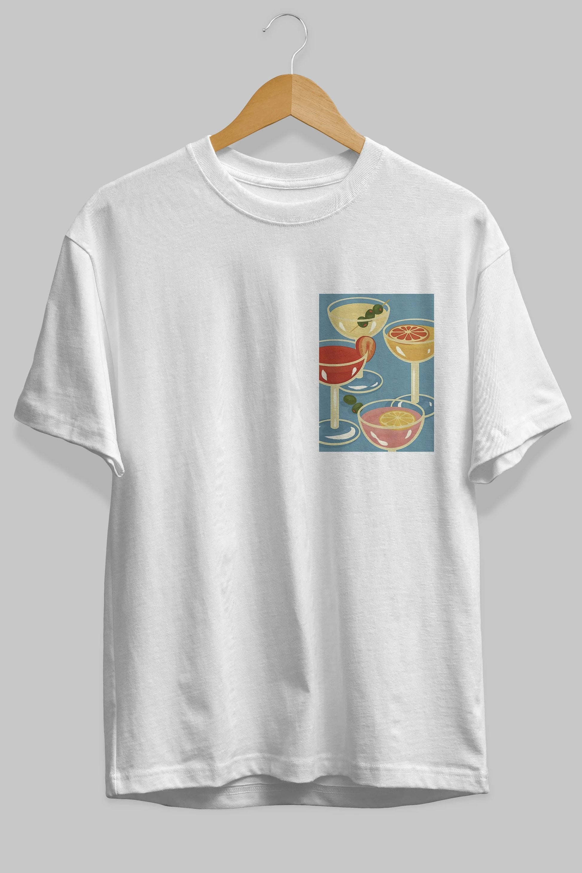 Cocktails Ön Sol Baskılı Oversize t-shirt Erkek Kadın Unisex %100 Pamuk Bisiklet Yaka tişort