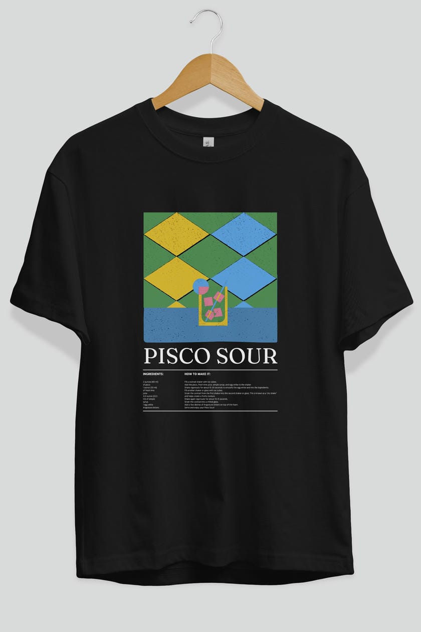 Pisco Sour Kokteyl Ön Baskılı Oversize t-shirt Erkek Kadın %100 Pamuk Bisiklet Yaka tişort