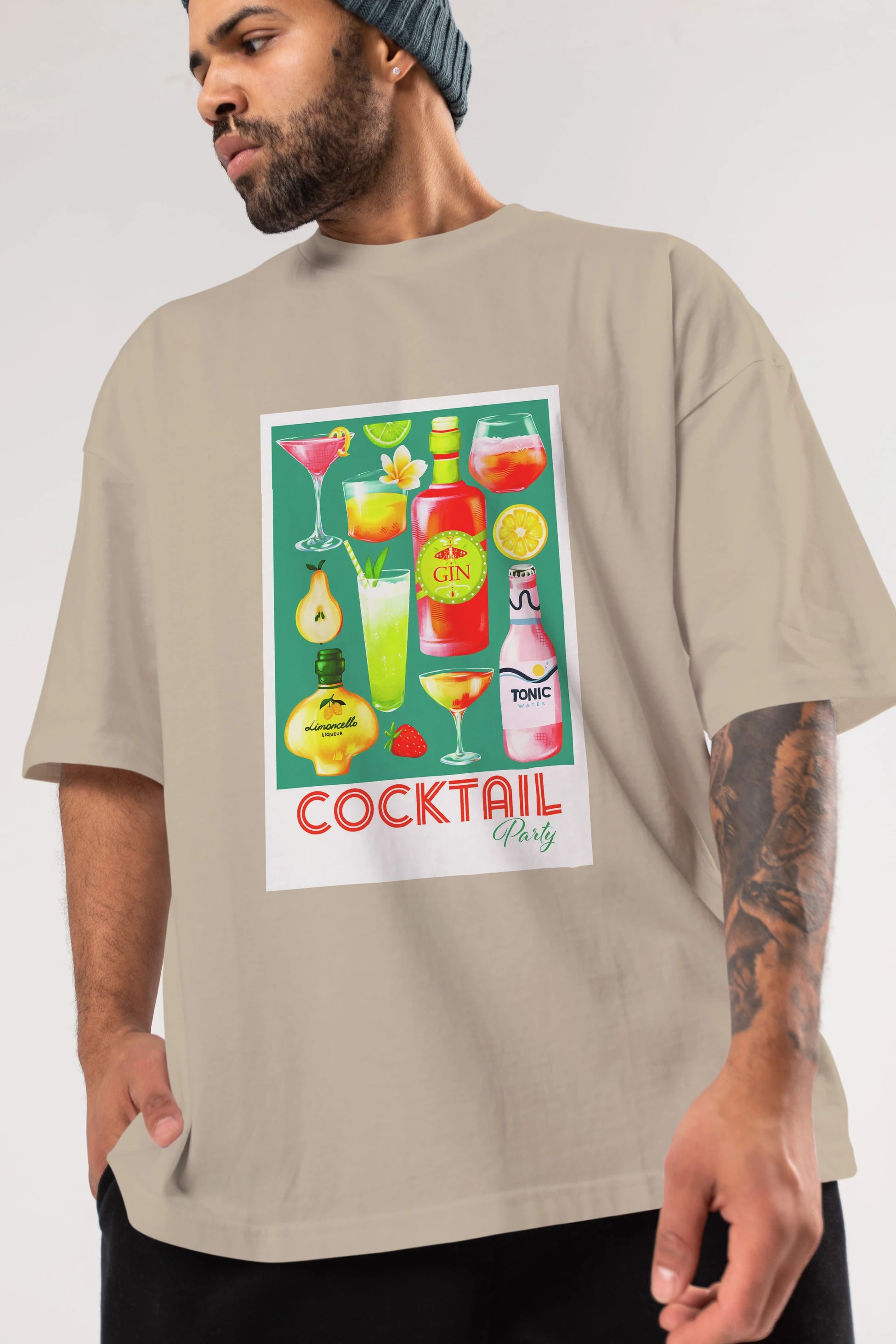 Cocktail Party 2 Ön Baskılı Oversize t-shirt Erkek Kadın Unisex %100 Pamuk Bisiklet Yaka tişort