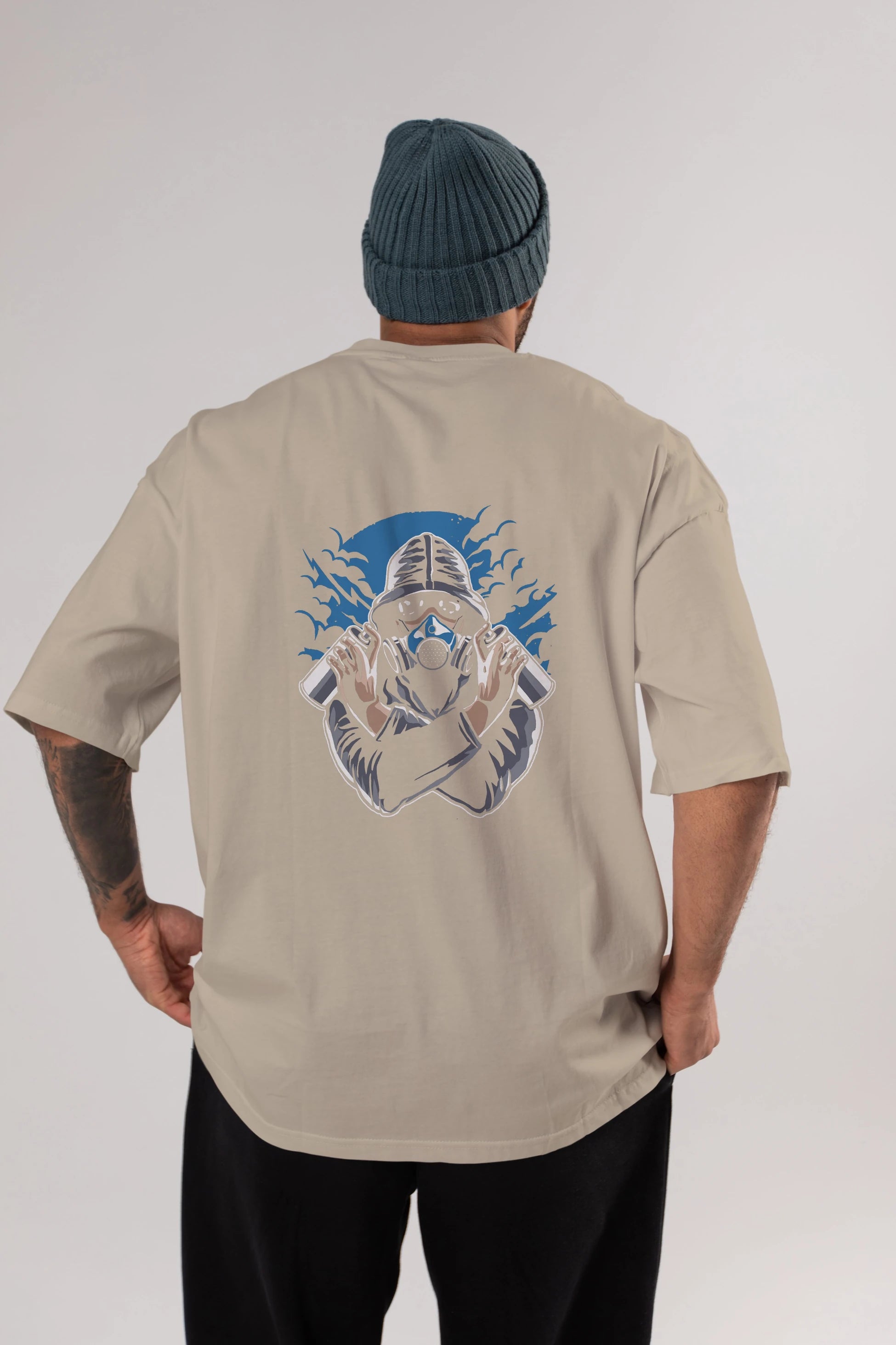 Graffiti Gasmask Arka Baskılı Oversize t-shirt Erkek Kadın Unisex %100 Pamuk