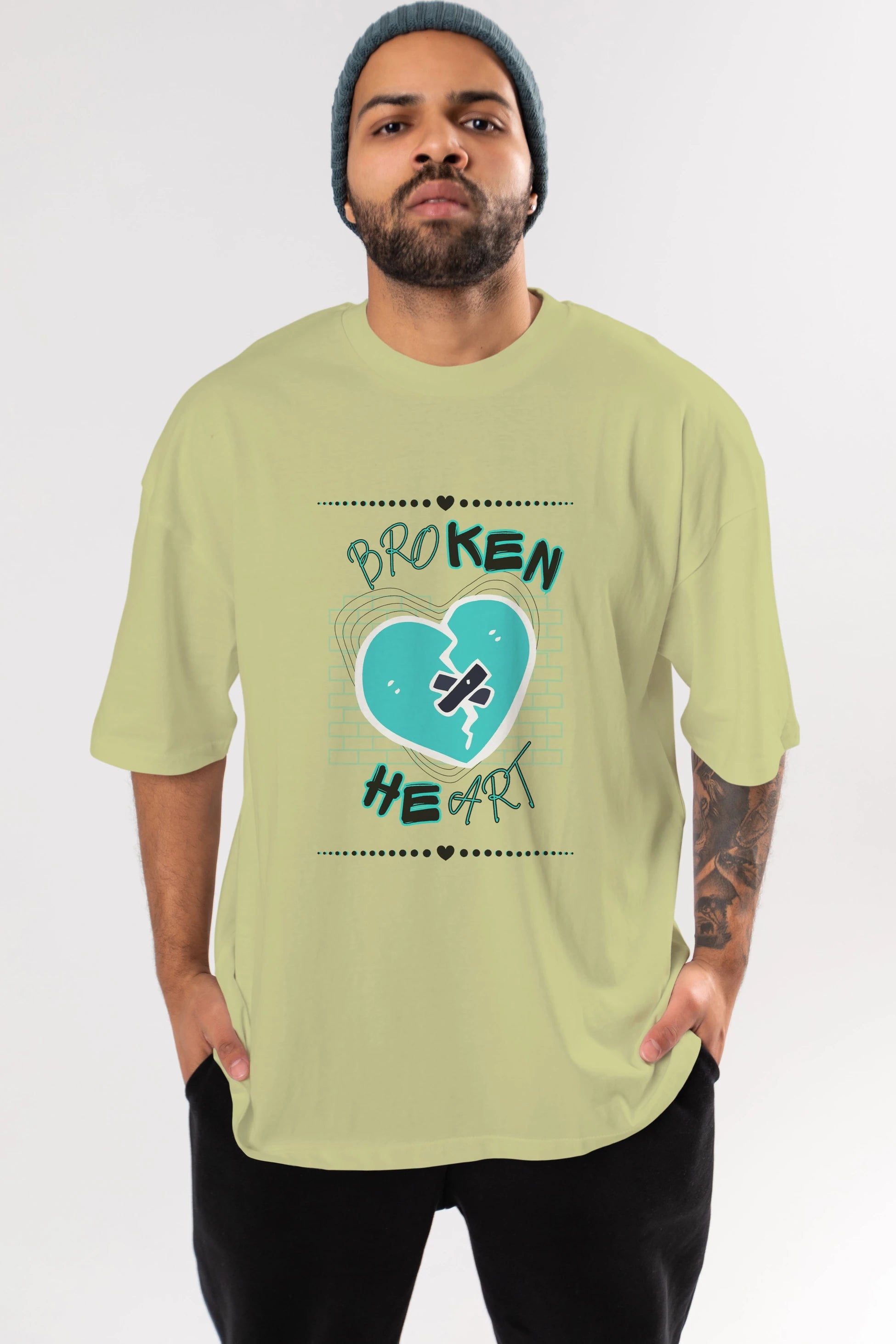 Broken Heart Yazılı Ön Baskılı Oversize t-shirt Erkek Kadın Unisex
