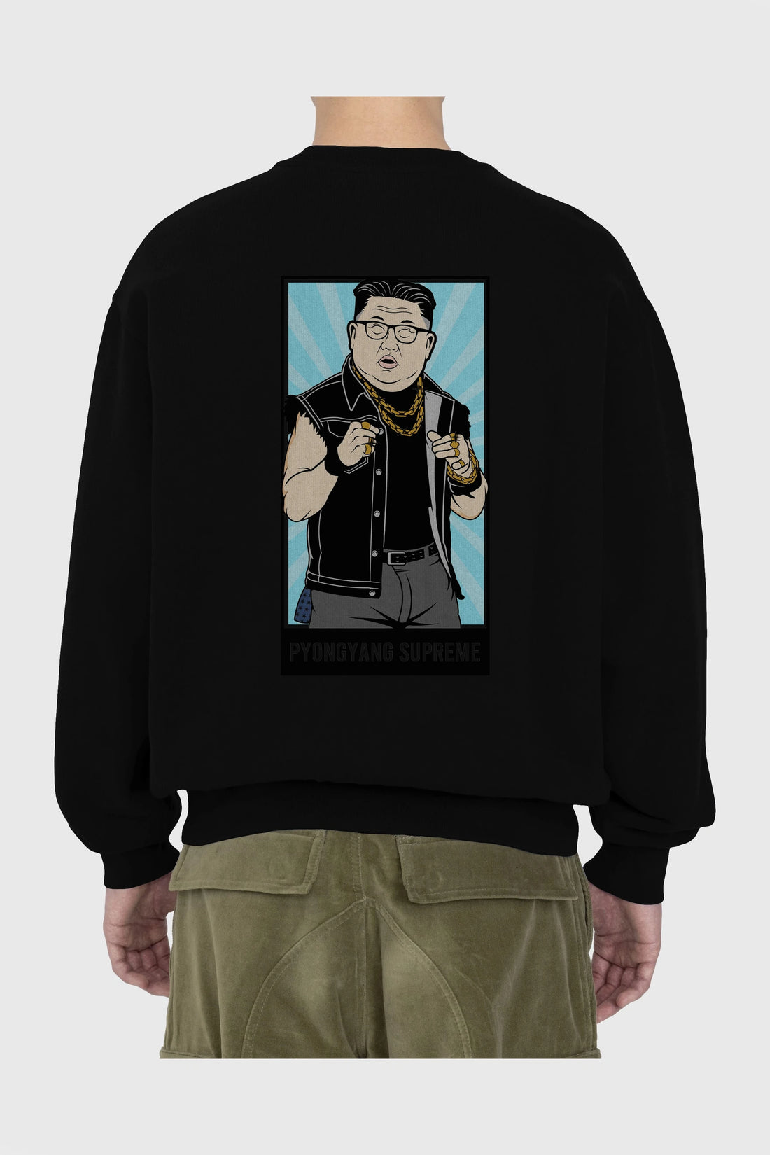 Kim Jong Un Pyongyang Supreme Arka Baskılı Oversize Sweatshirt Erkek Kadın Unisex