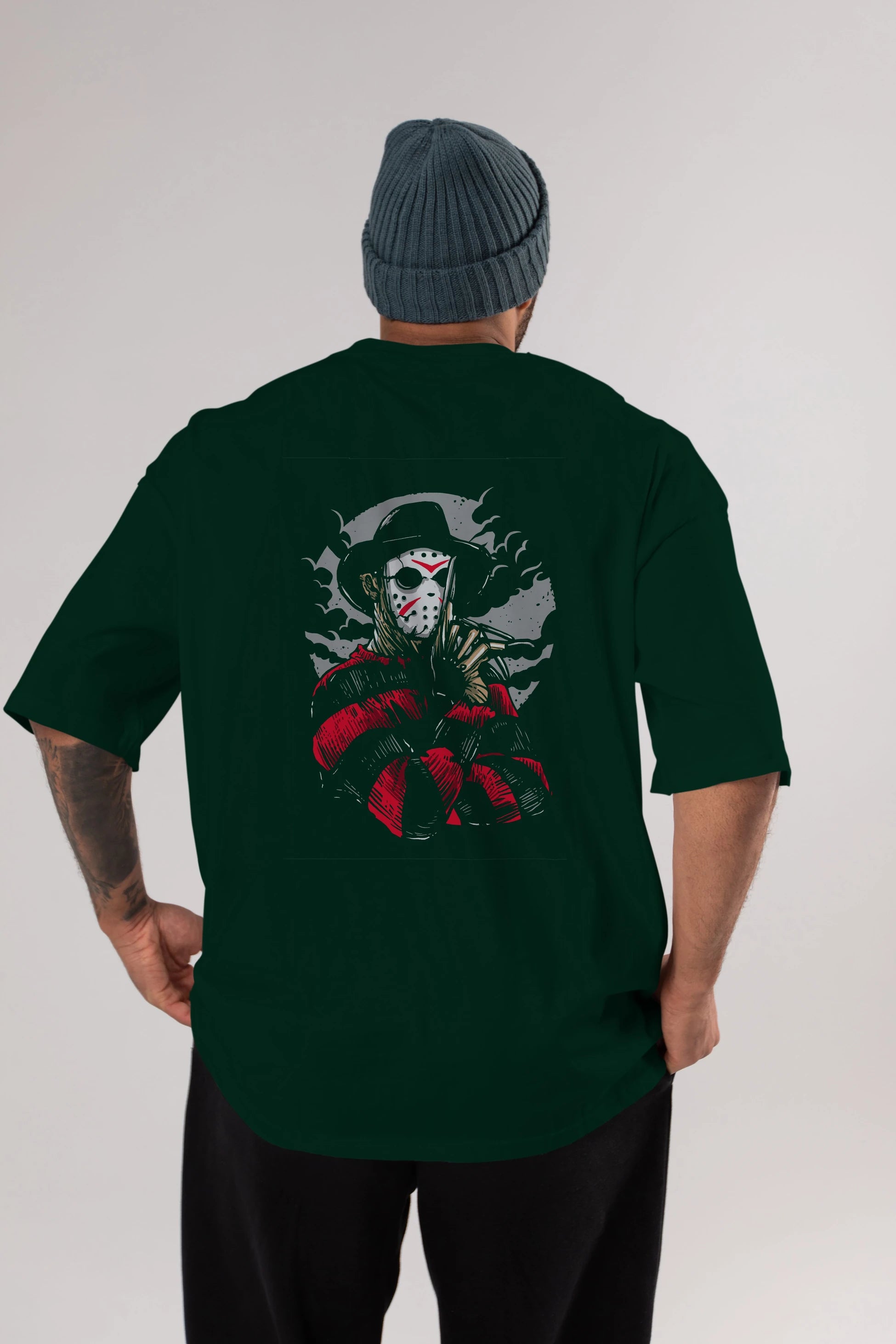 Freddy VS Jason (2) Arka Baskılı Oversize t-shirt Erkek Kadın Unisex %100 Pamuk