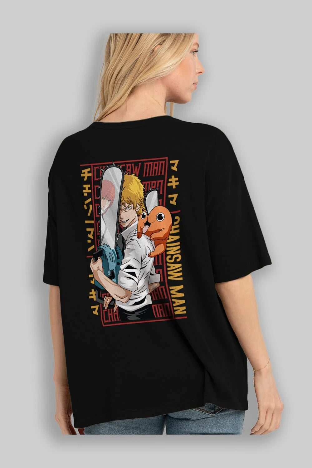 Chainsaw DENJI Anime Arka Baskılı Oversize t-shirt Erkek Kadın Unisex