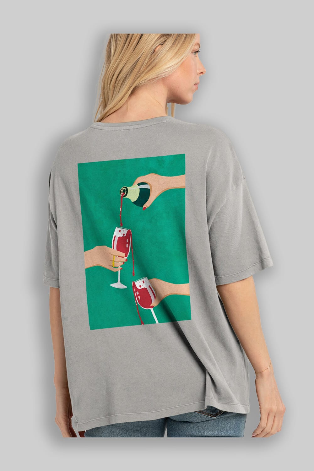 Wine 2 Arka Baskılı Oversize t-shirt Erkek Kadın Unisex %100 Pamuk Bisiklet Yaka tişort