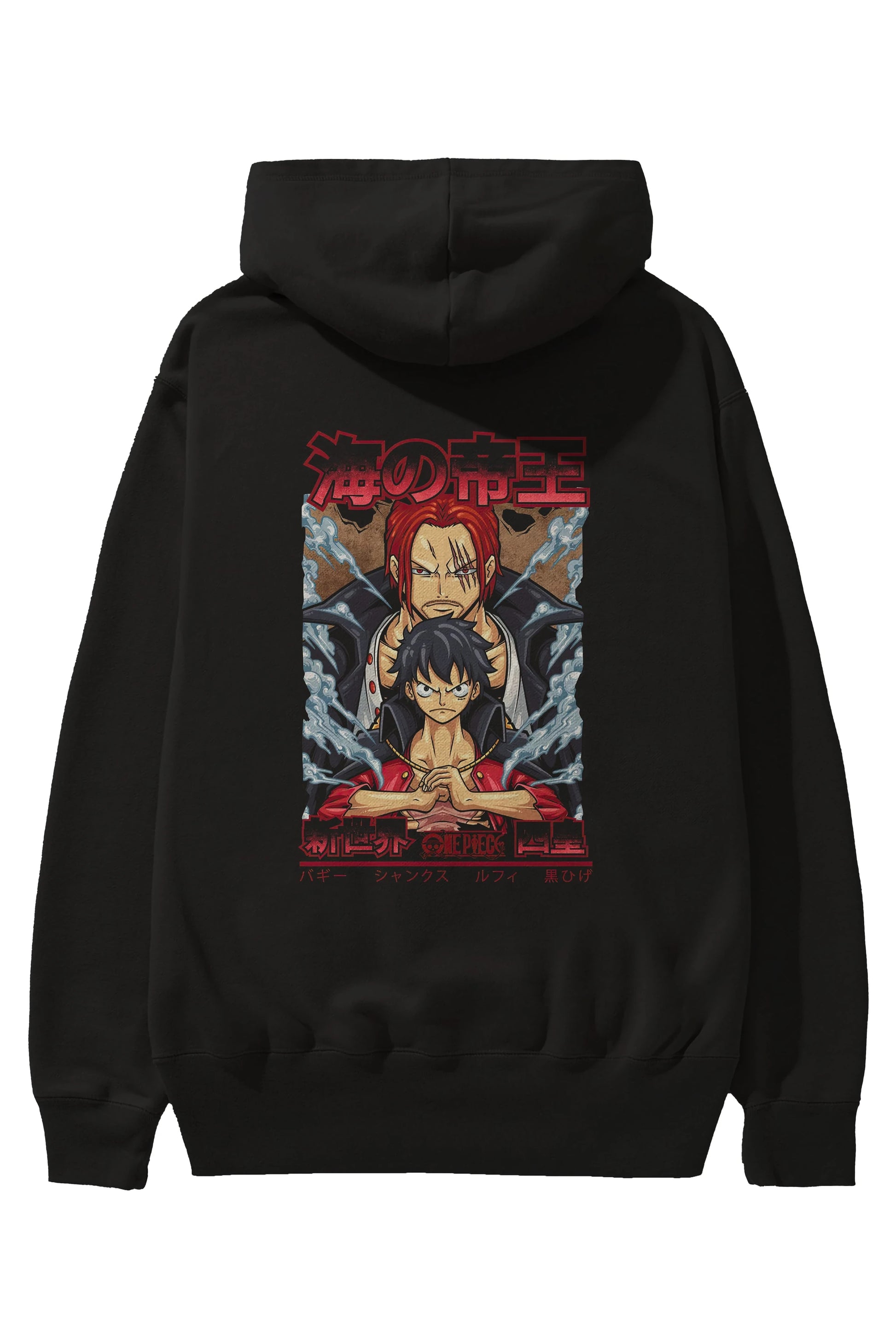 MONKEY D. LUFF and SHANKS Anime Arka Baskılı Hoodie Oversize Kapüşonlu Sweatshirt Erkek Kadın Unisex
