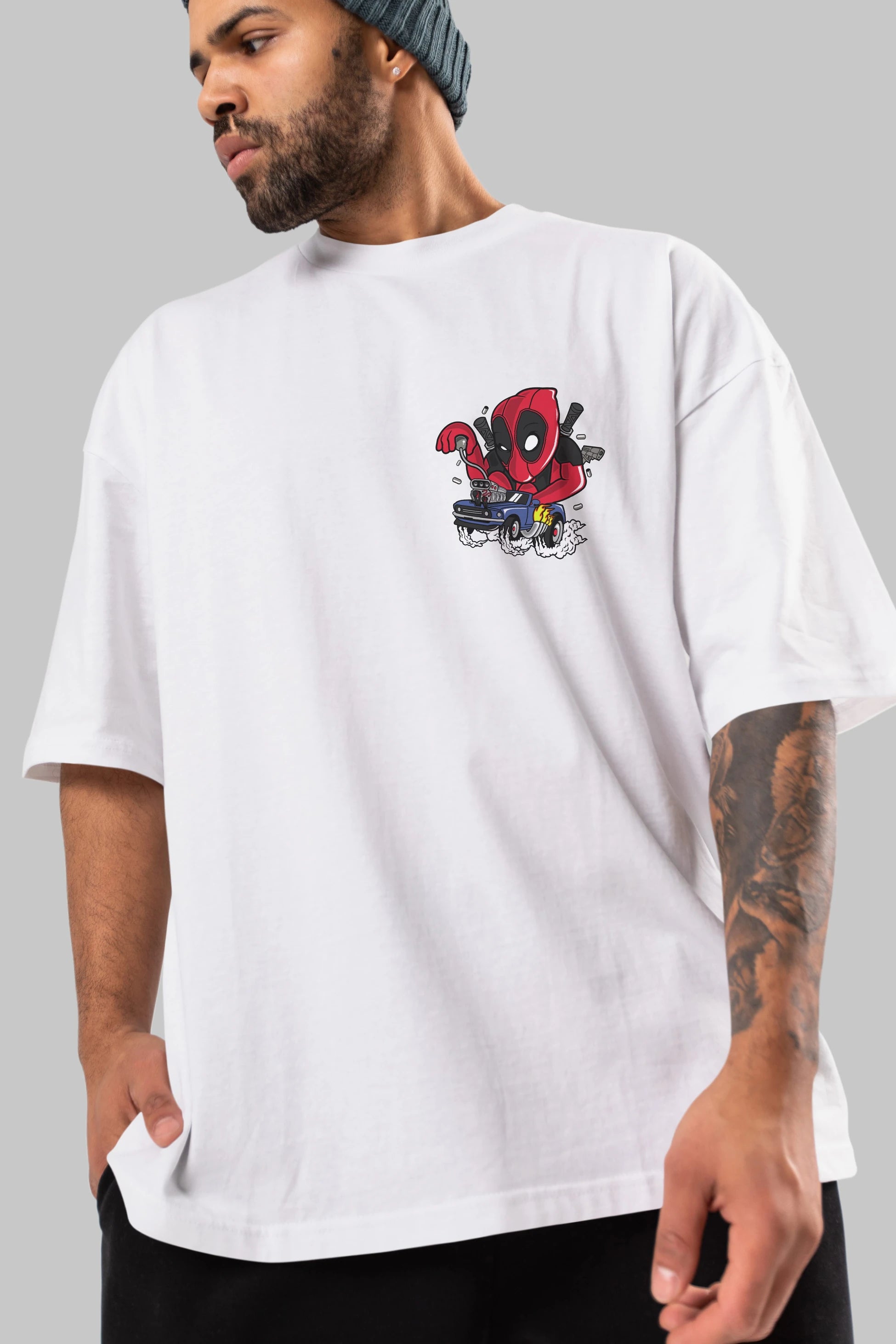 Deadpool (21) Ön Sol Baskılı Oversize t-shirt Erkek Kadın Unisex %100 Pamuk Bisiklet Yaka tişort