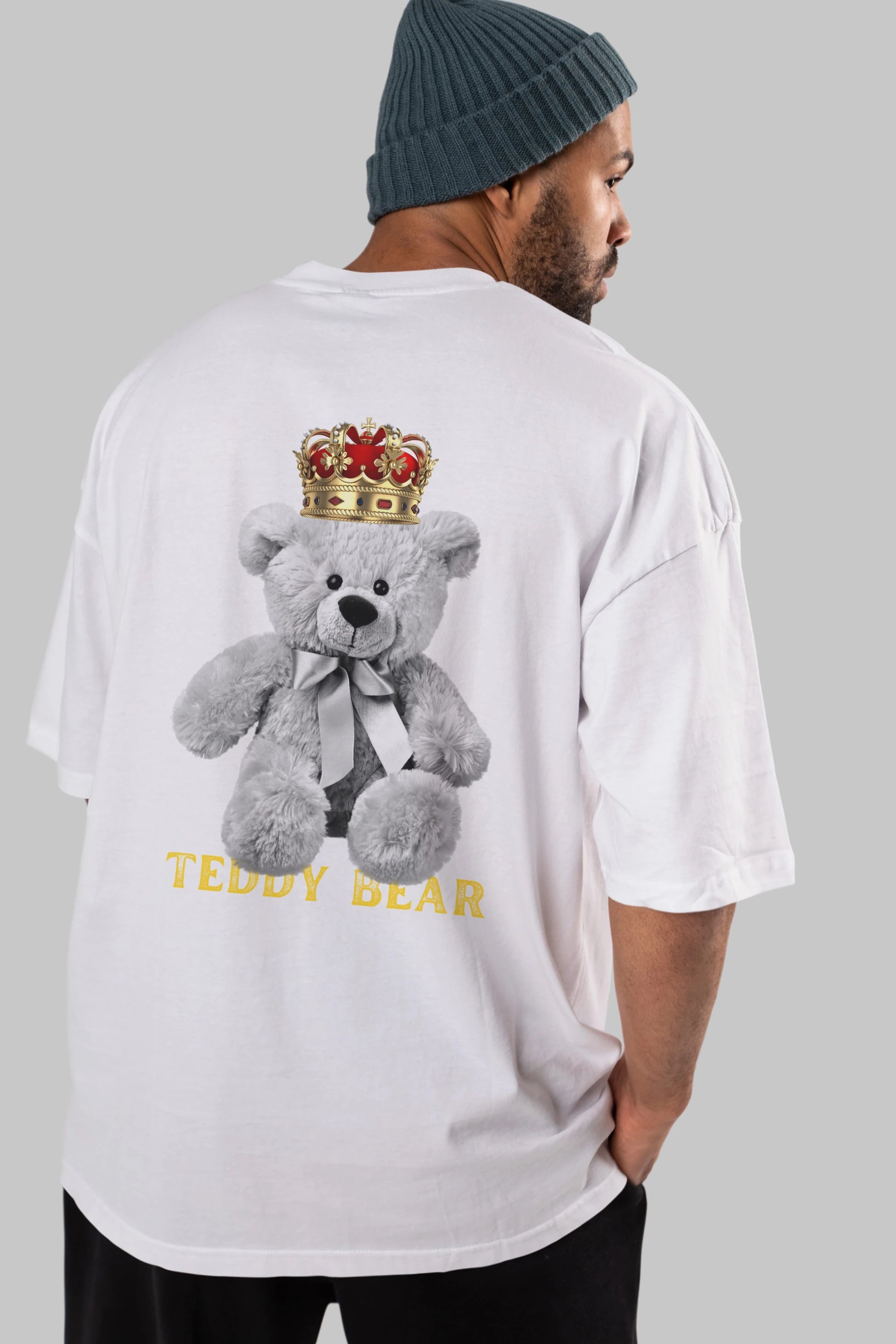 Teddy Bear Arka Baskılı Oversize t-shirt Erkek Kadın Unisex %100 Pamuk