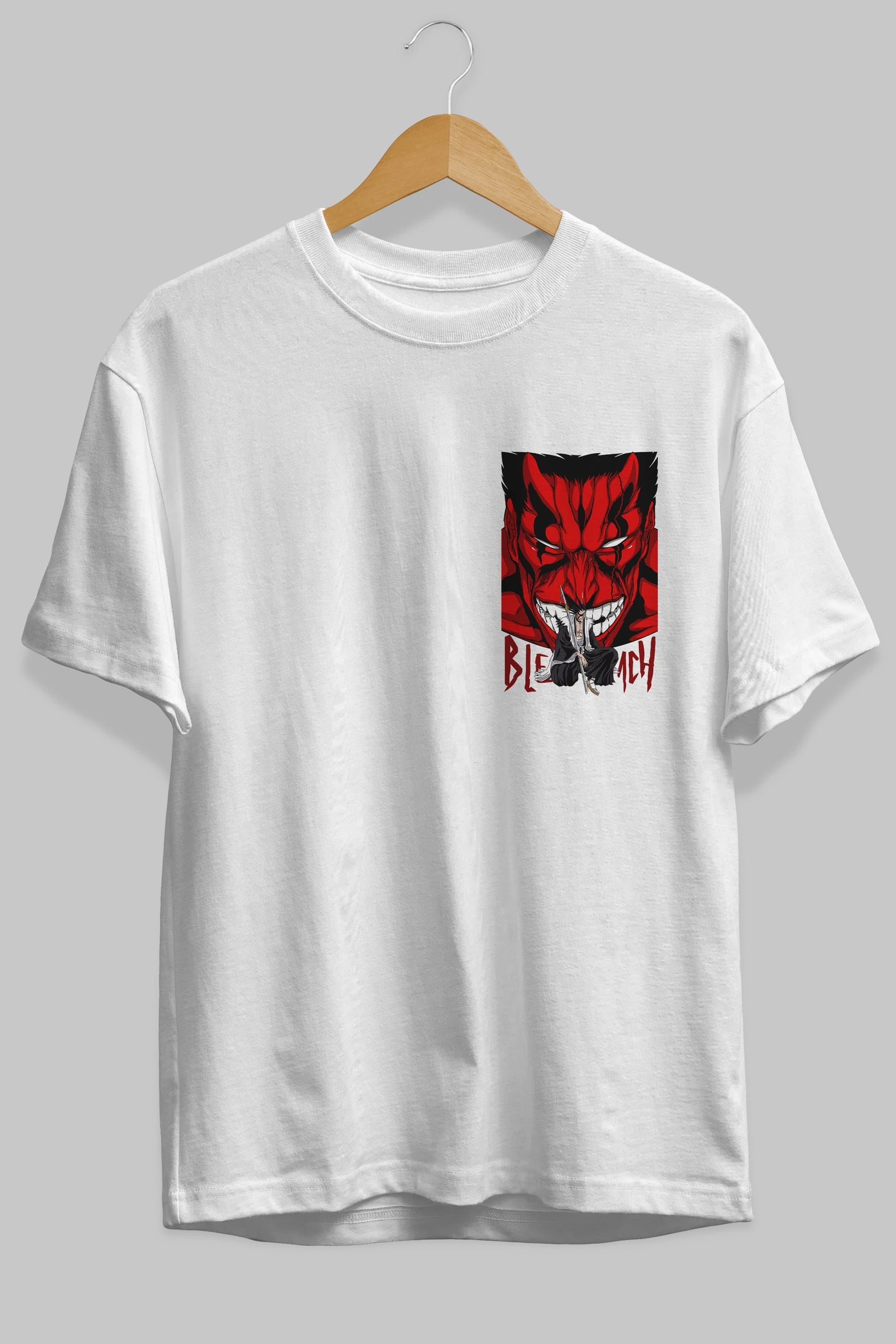 KENPACHI ZARAKI BLEACH Ön Sol Baskılı Oversize t-shirt Erkek Kadın Unisex %100 Pamuk Bisiklet Yaka tişort