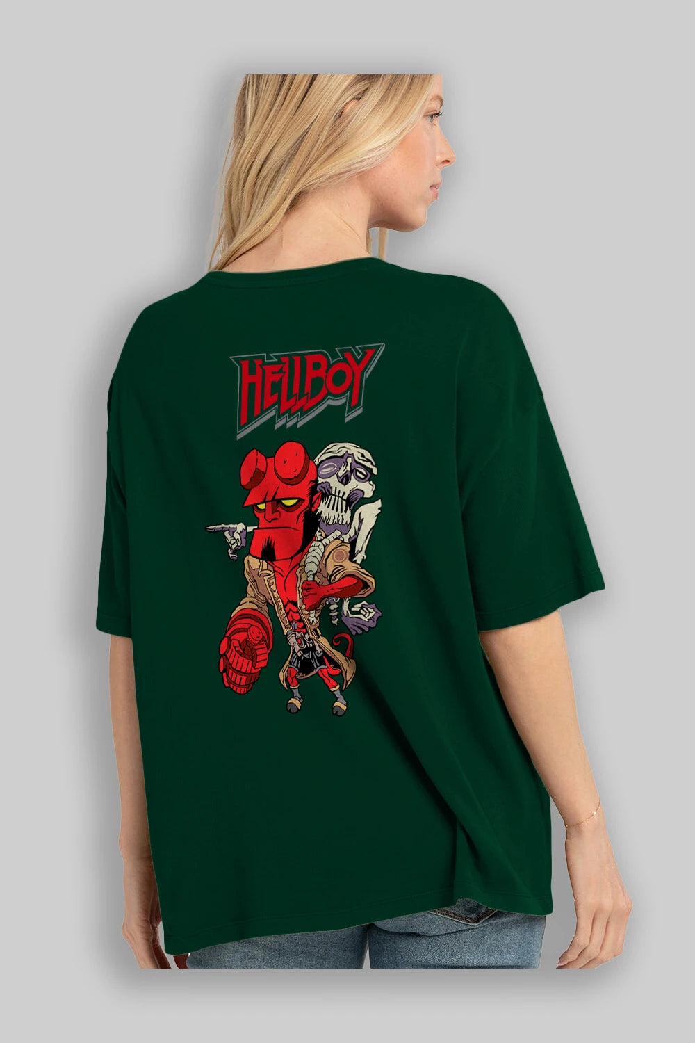 Hellboy (2) Arka Baskılı Oversize t-shirt Erkek Kadın Unisex %100 Pamuk Bisiklet Yaka tişort