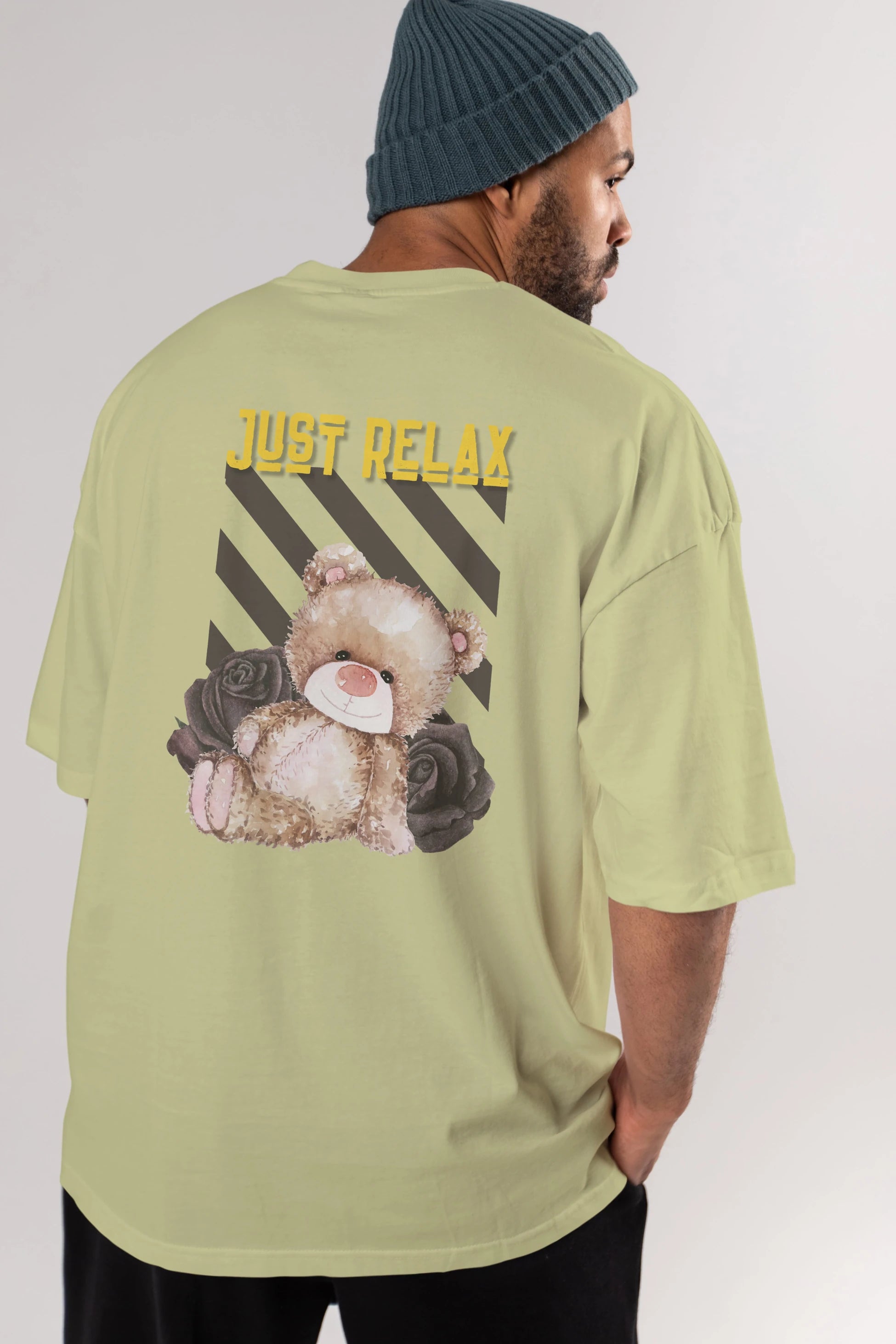 Just Relax Teddy Bear Arka Baskılı Oversize t-shirt Erkek Kadın Unisex