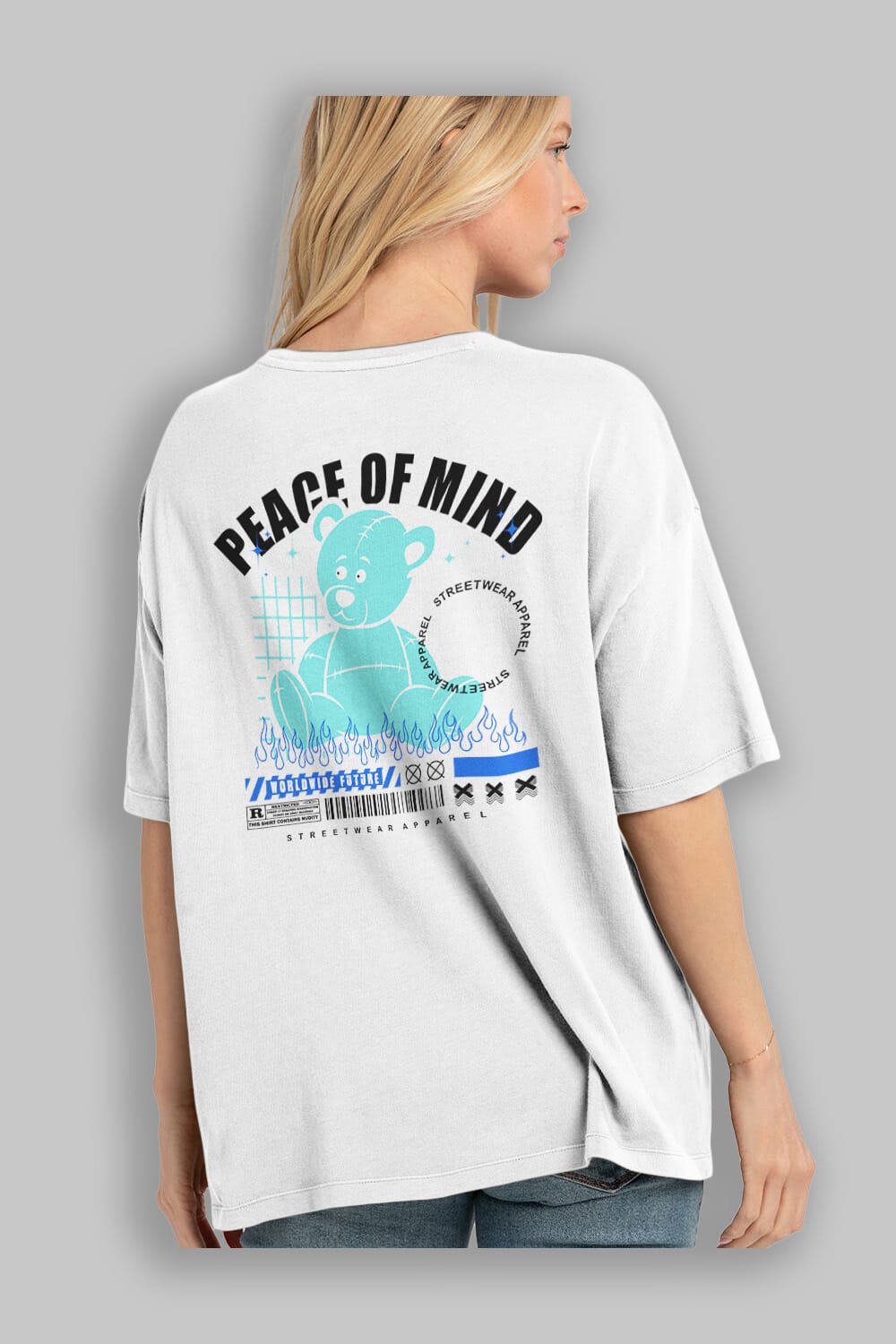 Teddy Bear Peace of Mind Arka Baskılı Oversize t-shirt Erkek Kadın Unisex