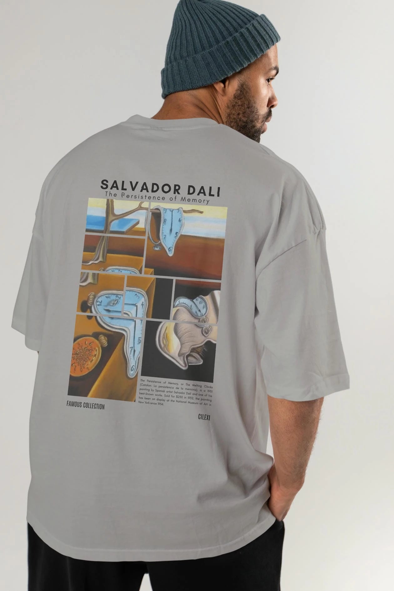 Salvador Dali Arka Baskılı Oversize t-shirt Erkek Kadın Bisiklet Yaka Pamuk tişort