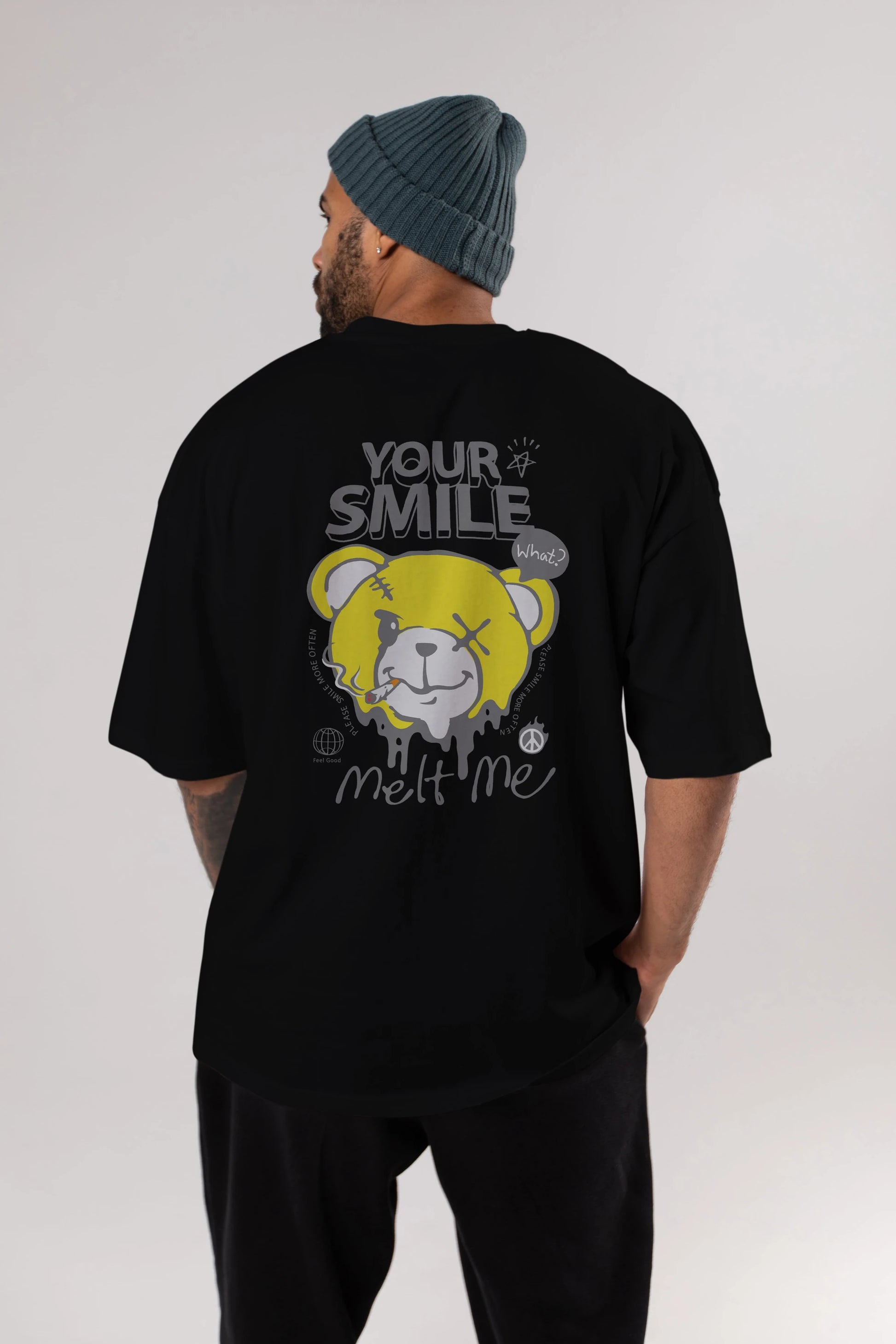 Your Smile Bear Arka Baskılı Oversize t-shirt Erkek Kadın Unisex