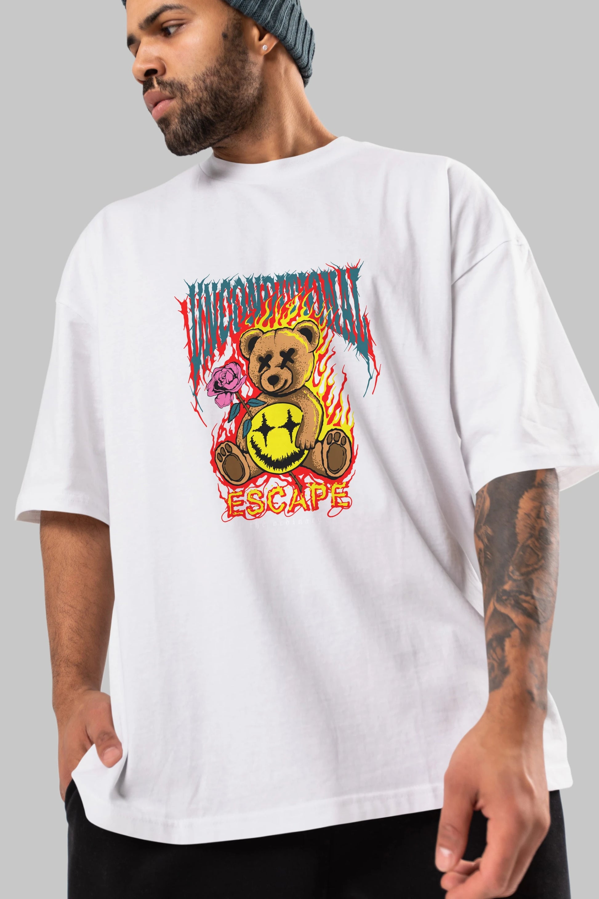 Escape Bear Ön Baskılı Oversize t-shirt Erkek Kadın Unisex