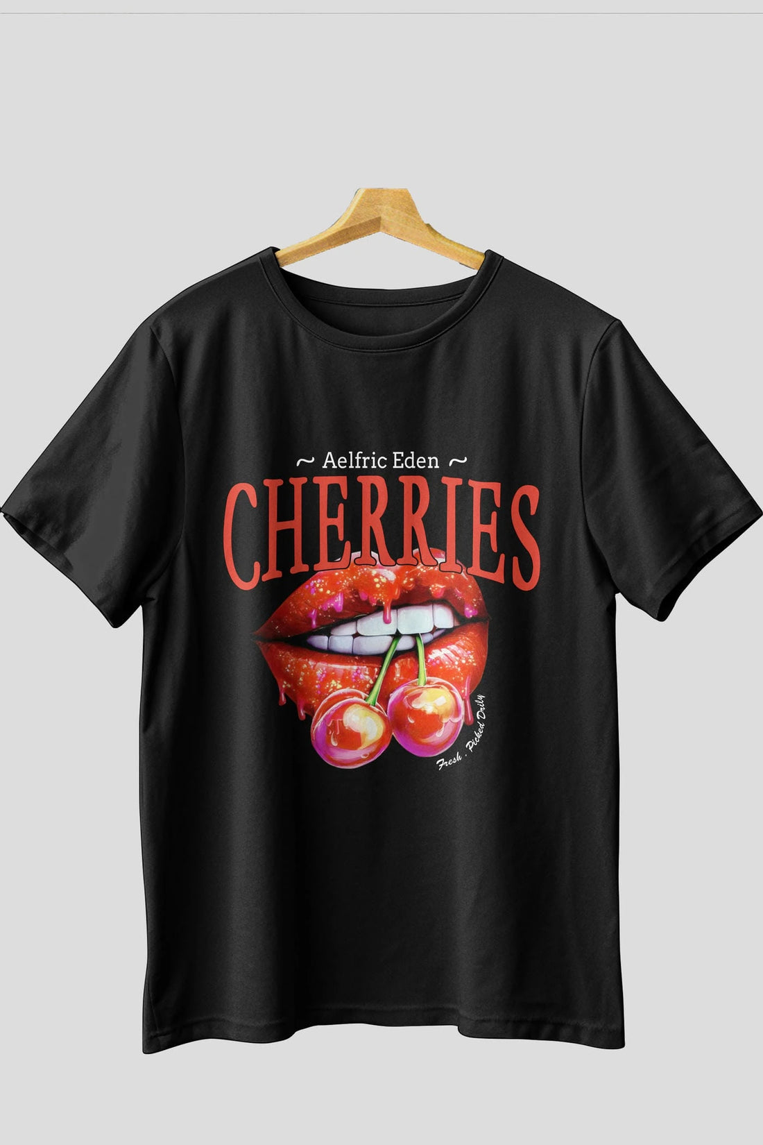 Cherry Cherries 3 Ön Baskılı Oversize t-shirt Erkek Kadın Pamuk Bisiklet Yaka tişort