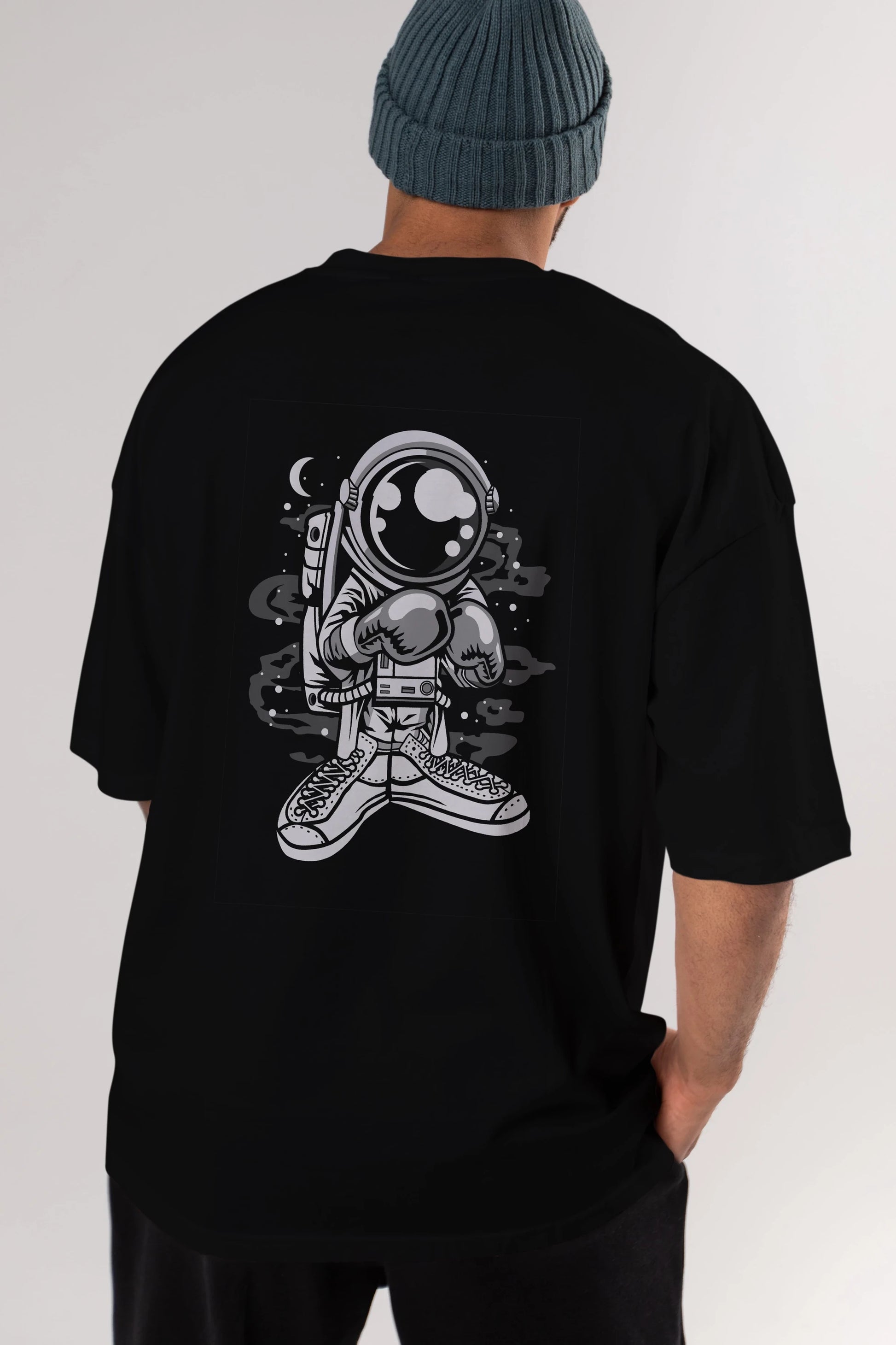 Astronaut Boxer Arka Baskılı Oversize t-shirt Erkek Kadın Unisex