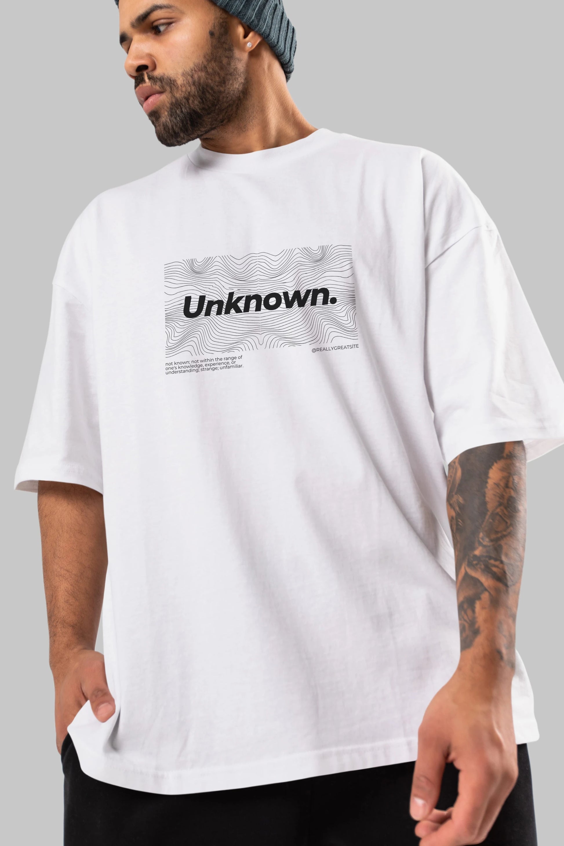 Unknown Yazılı Ön Baskılı Oversize t-shirt Erkek Kadın Unisex
