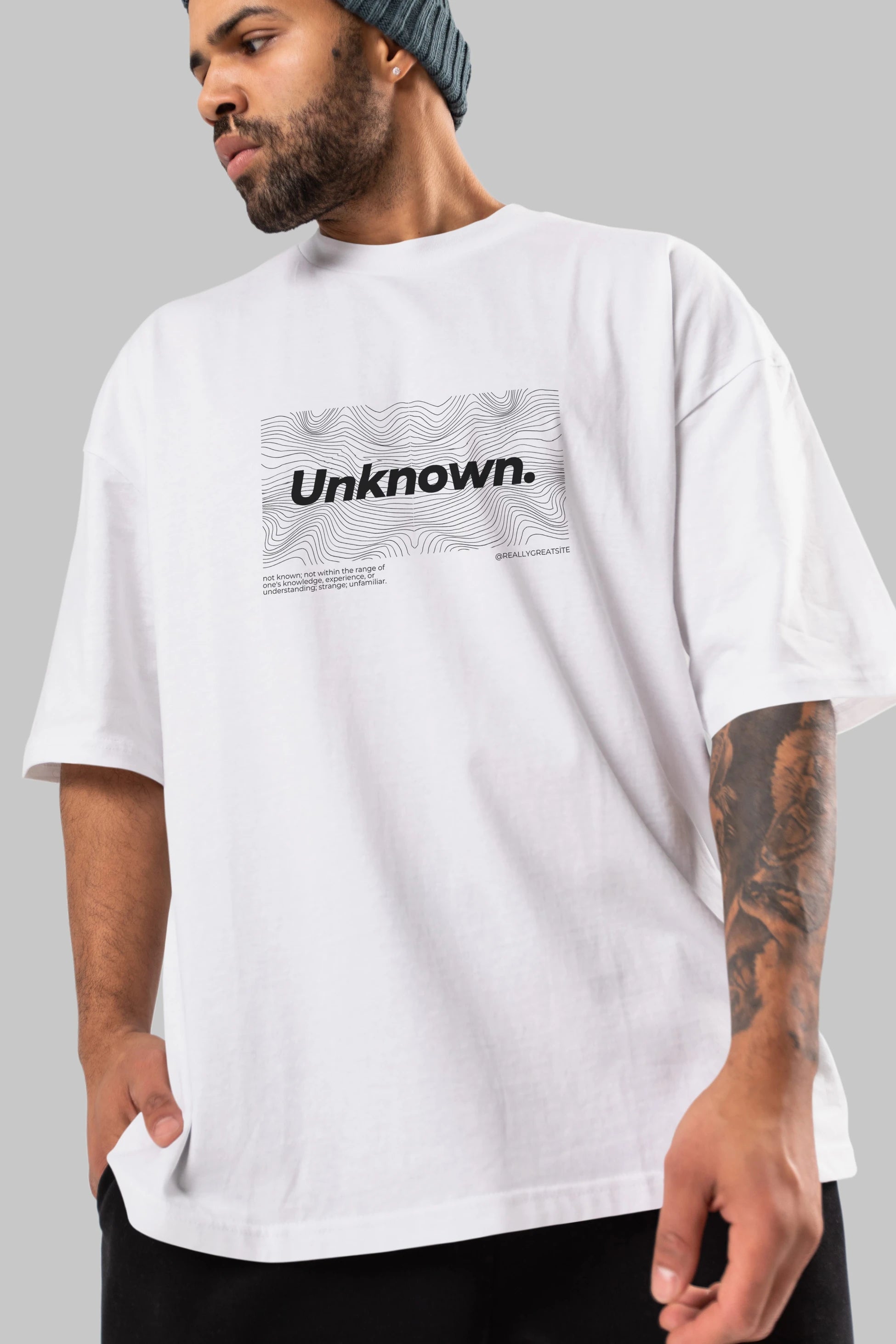Unknown Yazılı Ön Baskılı Oversize t-shirt Erkek Kadın Unisex