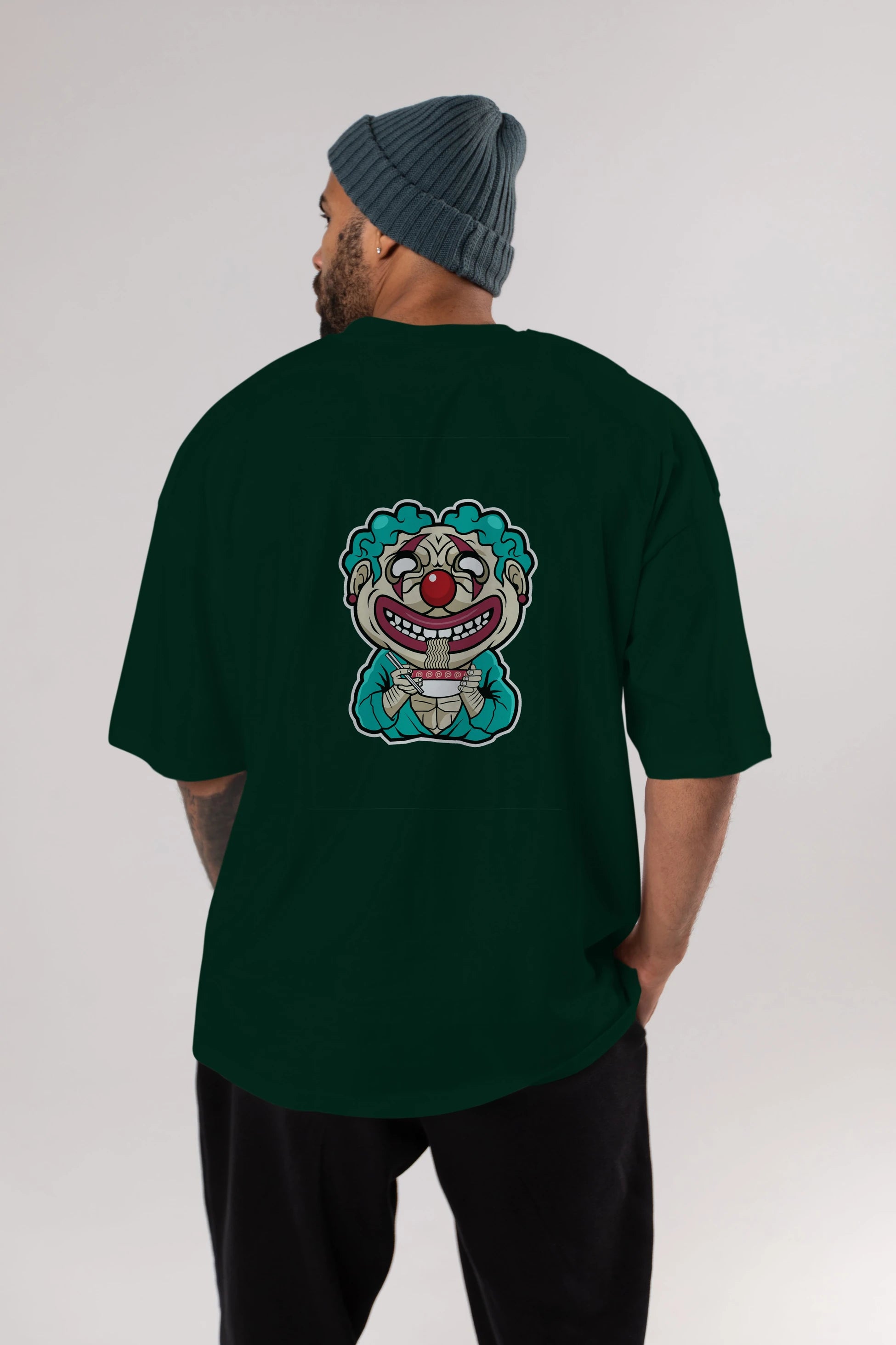 Clown Ramen Arka Baskılı Oversize t-shirt Erkek Kadın Unisex %100 Pamuk tişort