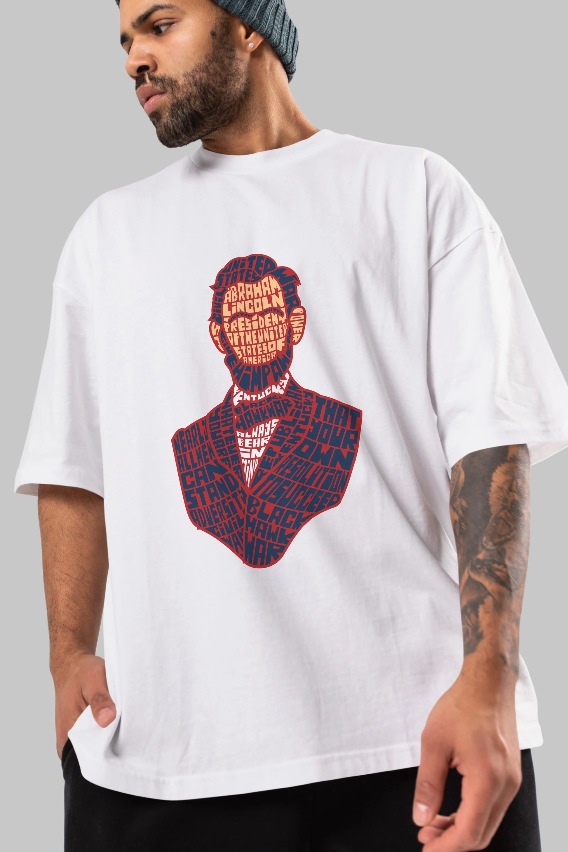 Abraham Lincoln Ön Baskılı Oversize t-shirt %100 pamuk Erkek Kadın Unisex