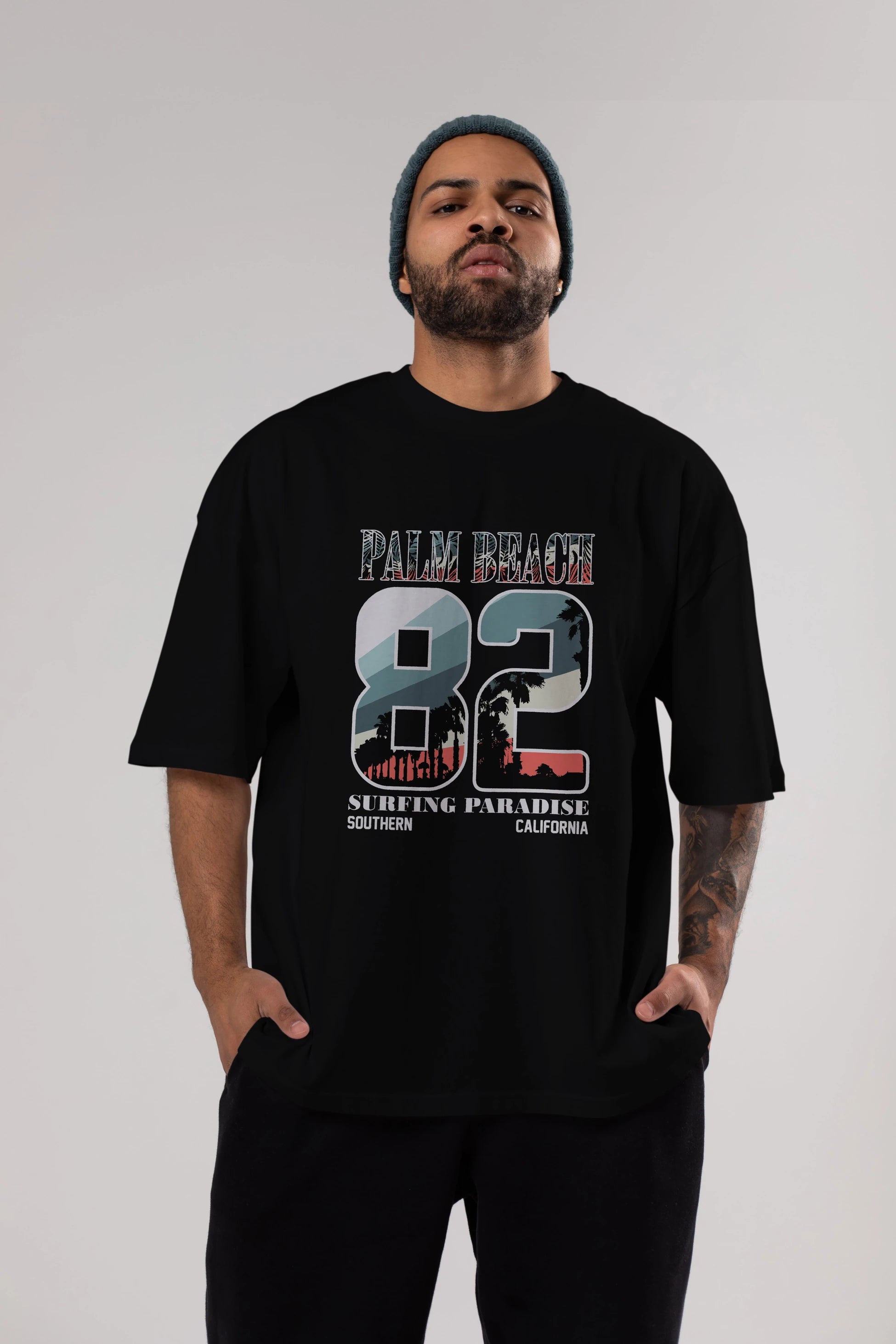 Palm Beach 82 Ön Baskılı Oversize t-shirt Erkek Kadın Unisex