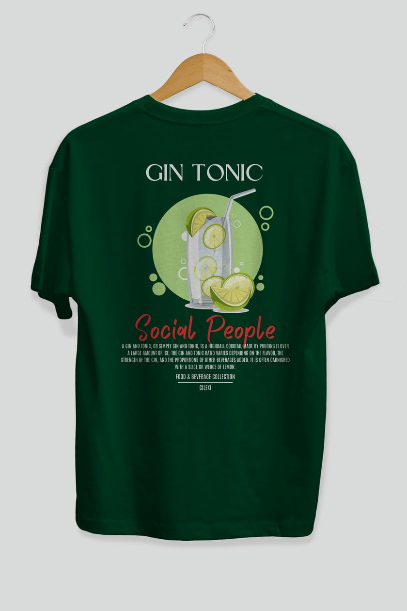 Gın Tonıc Kokteyl Serisi Baskılı Oversize t-shirt Erkek Kadın Unisex %100 Pamuk Bisiklet Yaka tişort