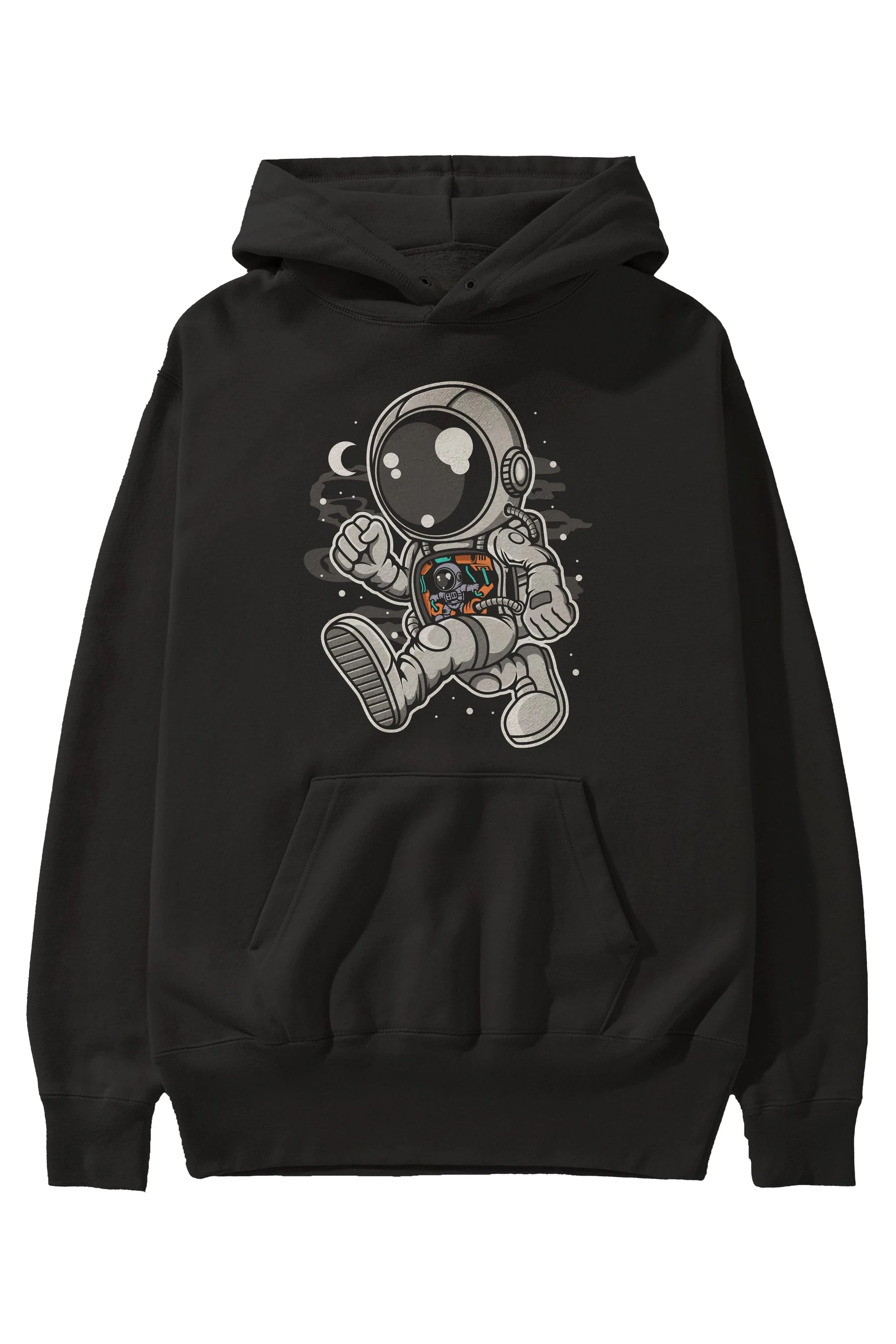 Astronaut Robotic Machine Ön Baskılı Hoodie Oversize Kapüşonlu Sweatshirt Erkek Kadın Unisex