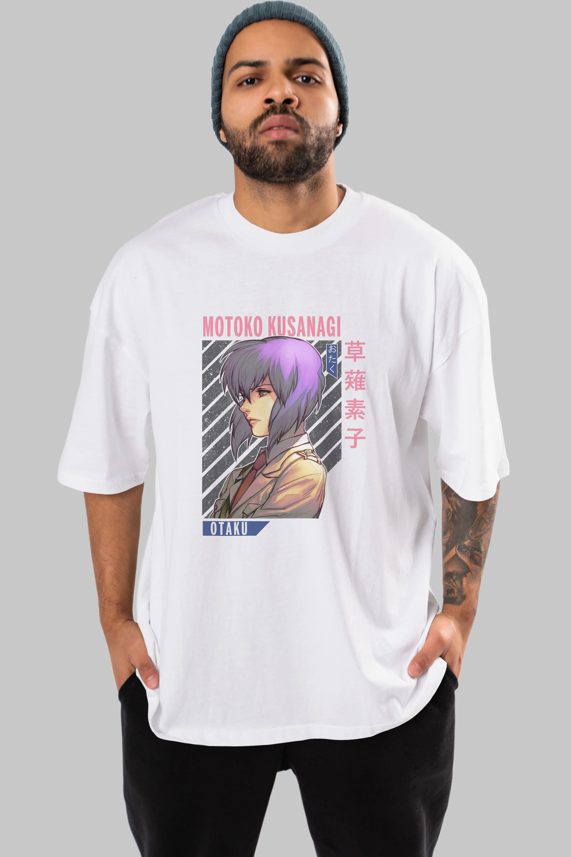 Motoko Kusanagi 4 Anime Ön Baskılı Oversize t-shirt %100 pamuk Erkek Kadın Unisex