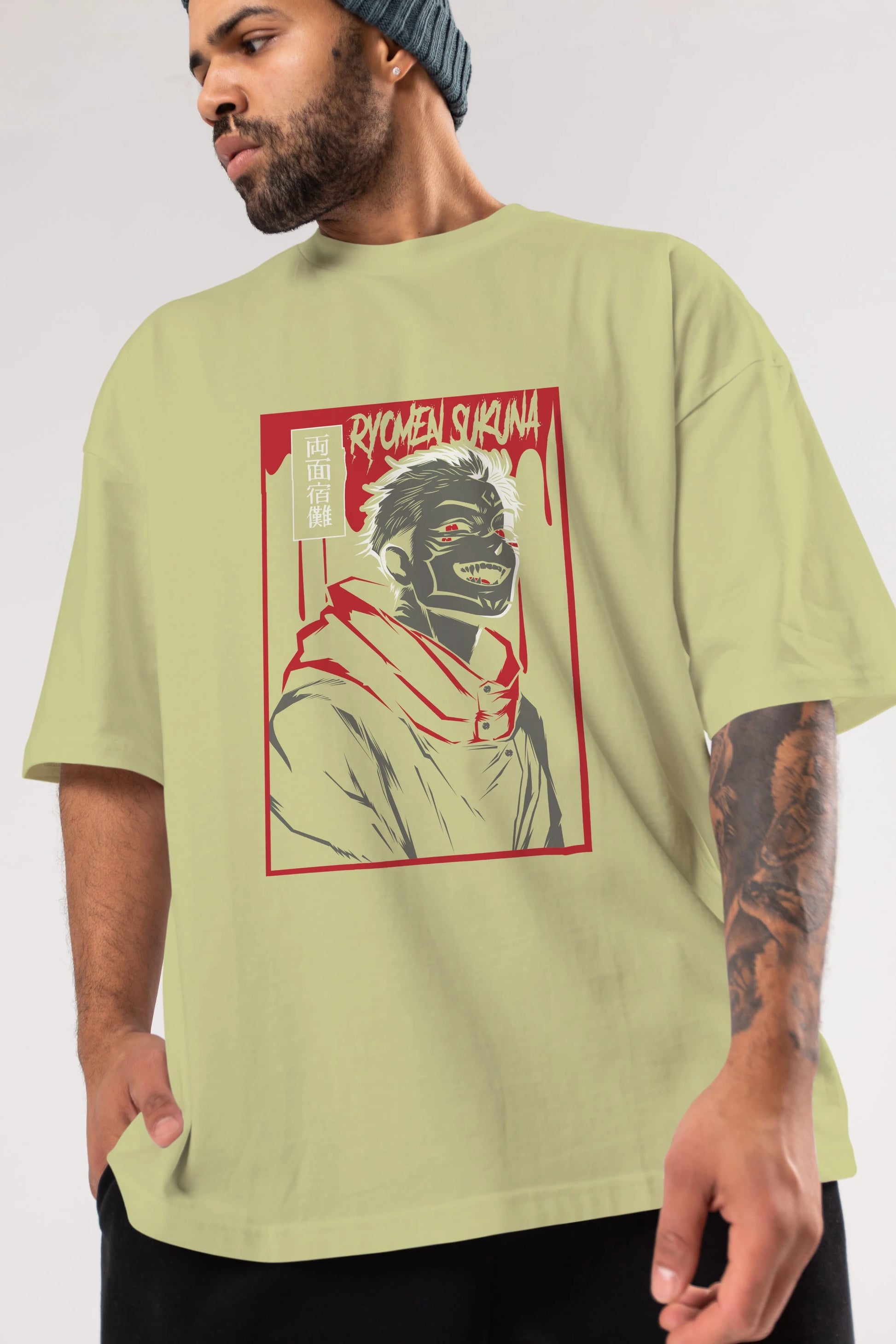 SUKUNA Anime Ön Baskılı Oversize t-shirt %100 pamuk Erkek Kadın Unisex