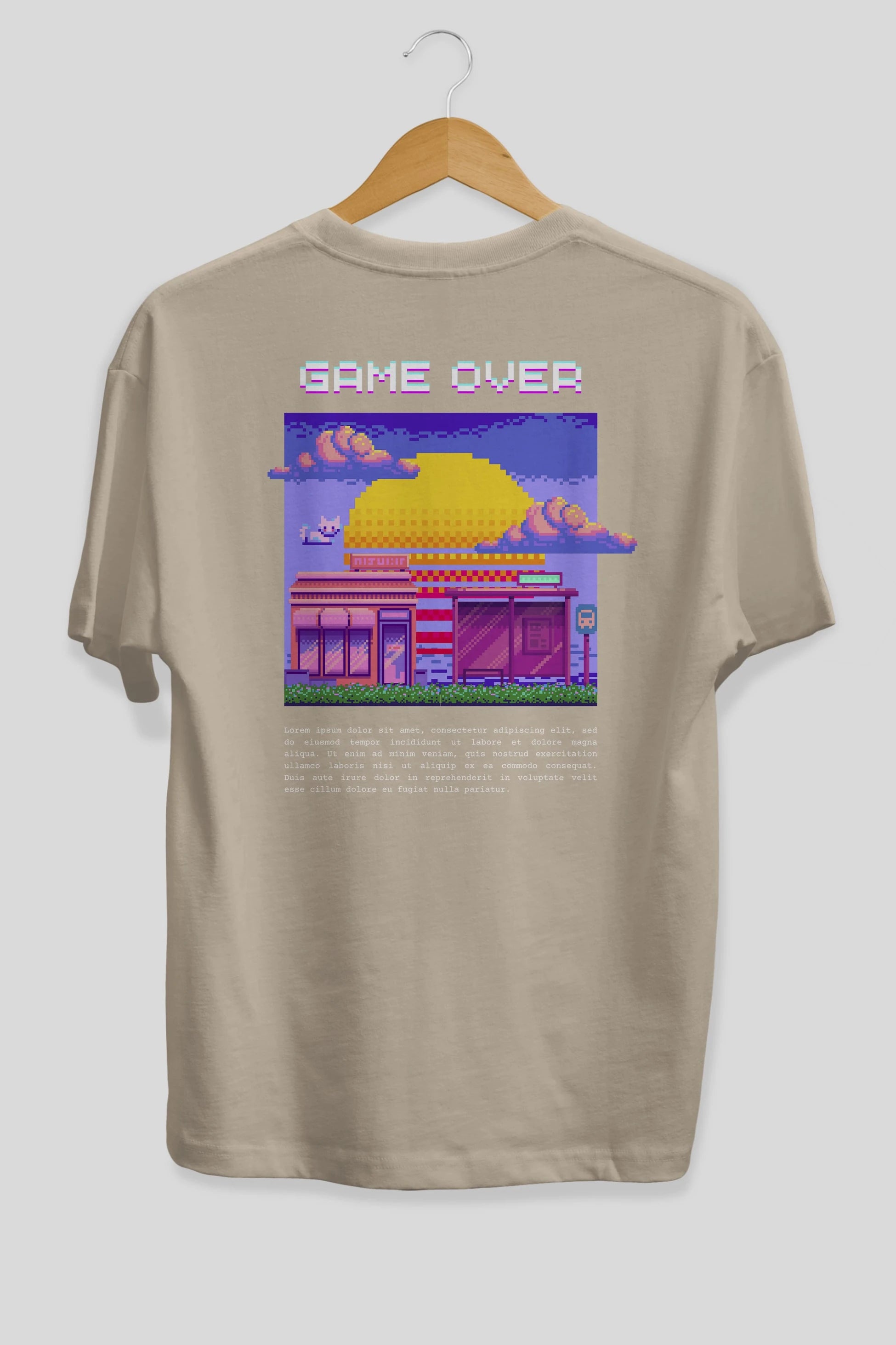 Game Over Yazılı Arka Baskılı Oversize t-shirt Erkek Kadın Unisex