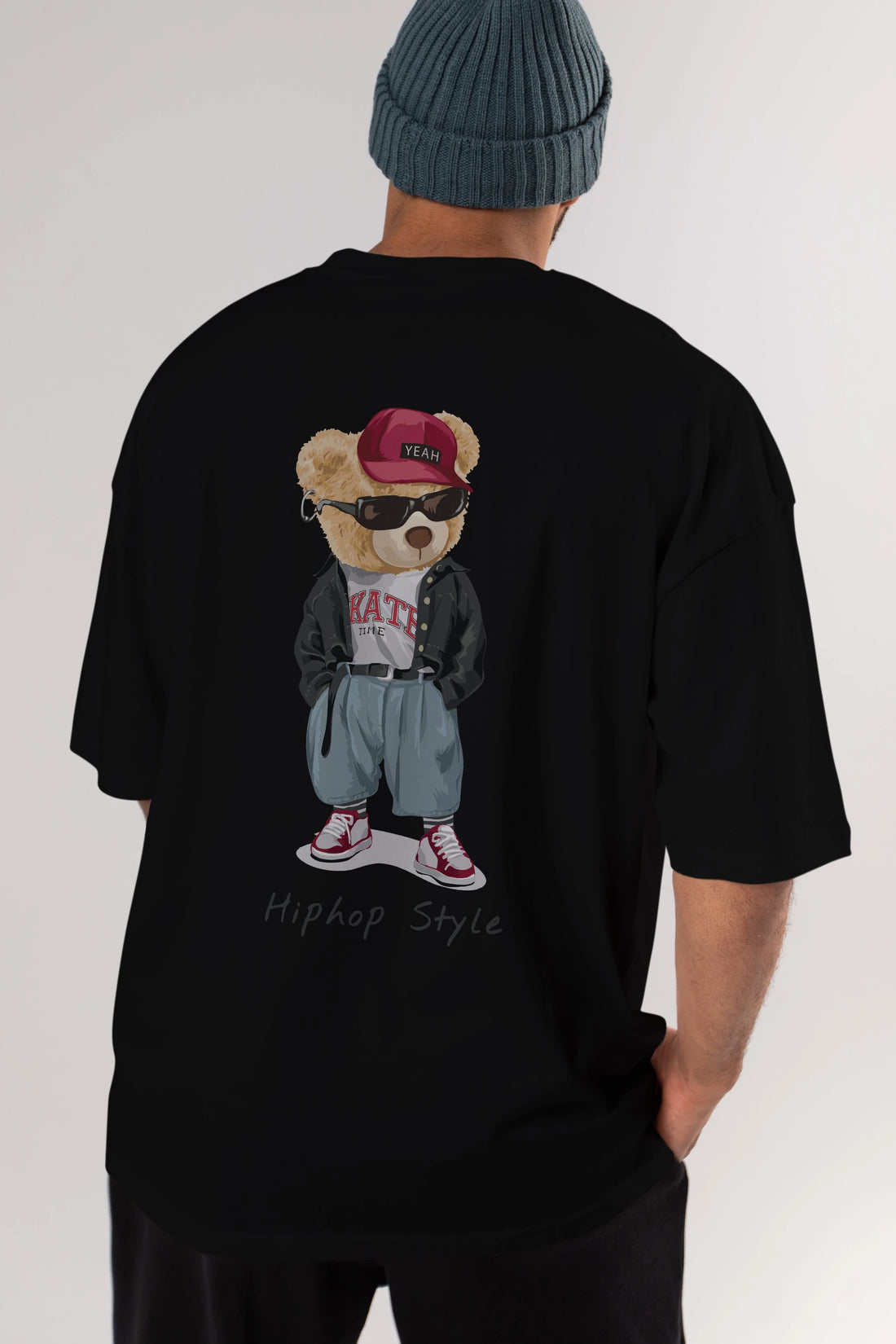 Teddy Bear Hiphop Style Arka Baskılı Oversize t-shirt Erkek Kadın Unisex %100 Pamuk
