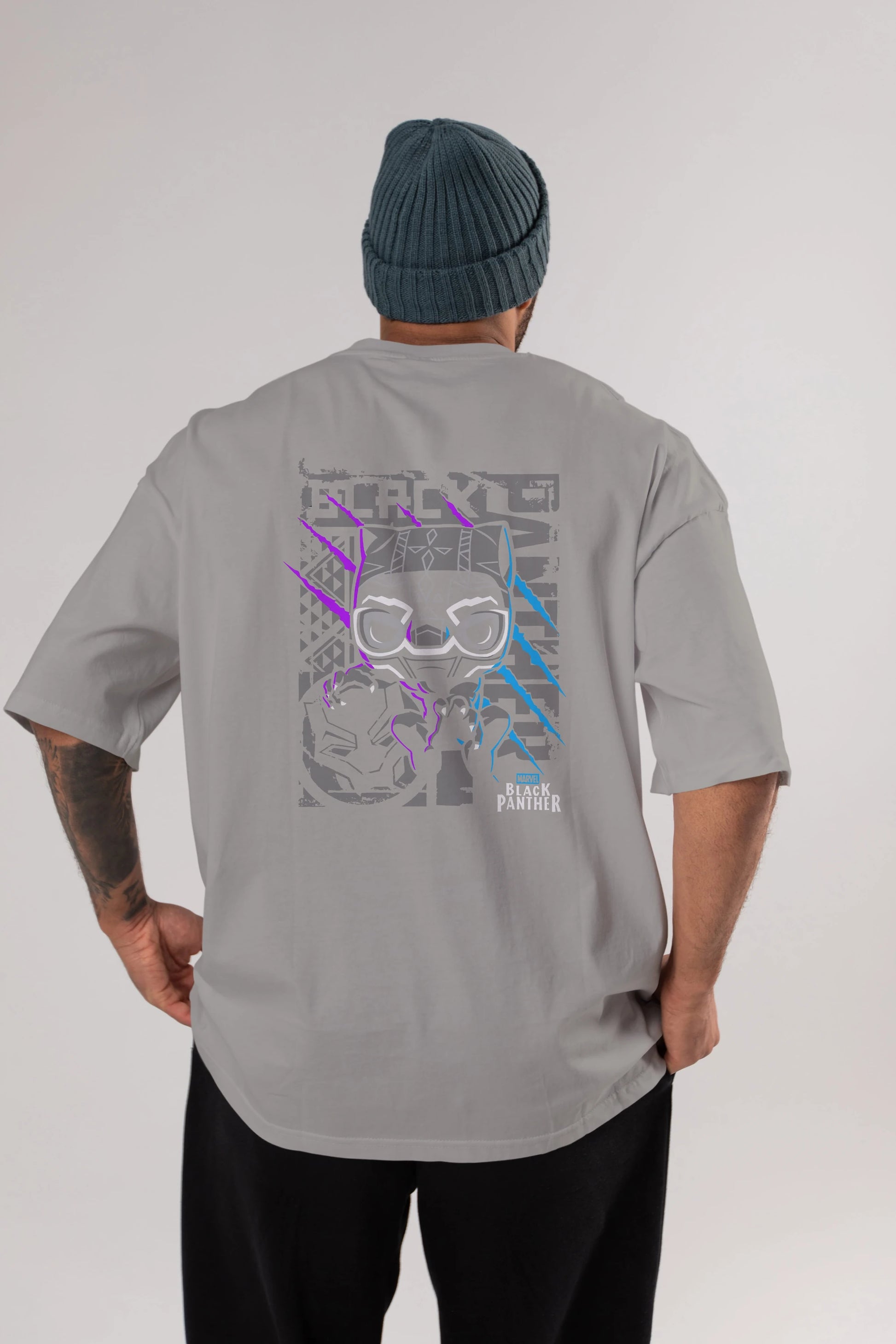 Black Panther Arka Baskılı Oversize t-shirt Erkek Kadın Unisex %100 Pamuk Bisiklet Yaka tişort