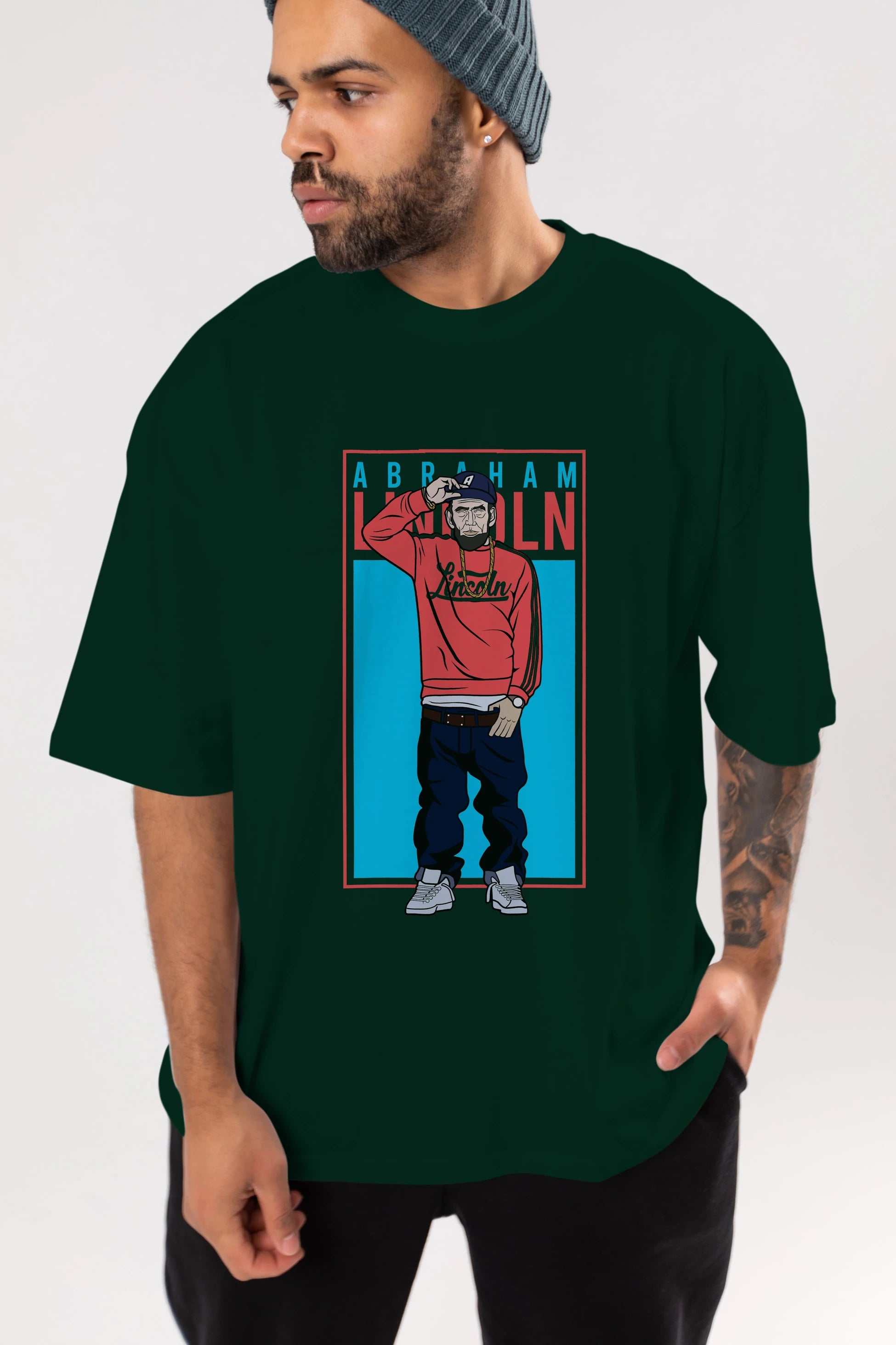 Abraham Lincoln Ön Baskılı Oversize t-shirt Erkek Kadın Unisex %100 Pamuk tişort