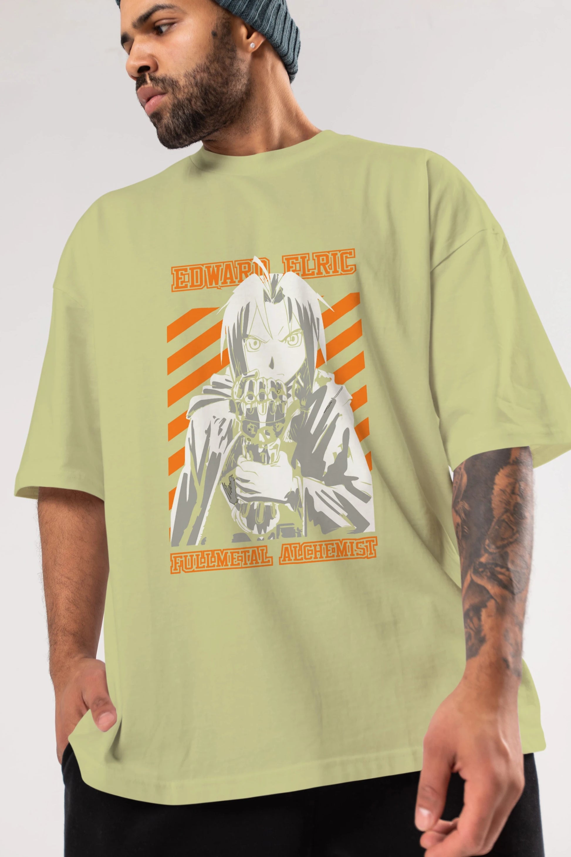 EDWARD ELRIC Anime Ön Baskılı Oversize t-shirt %100 pamuk Erkek Kadın Unisex