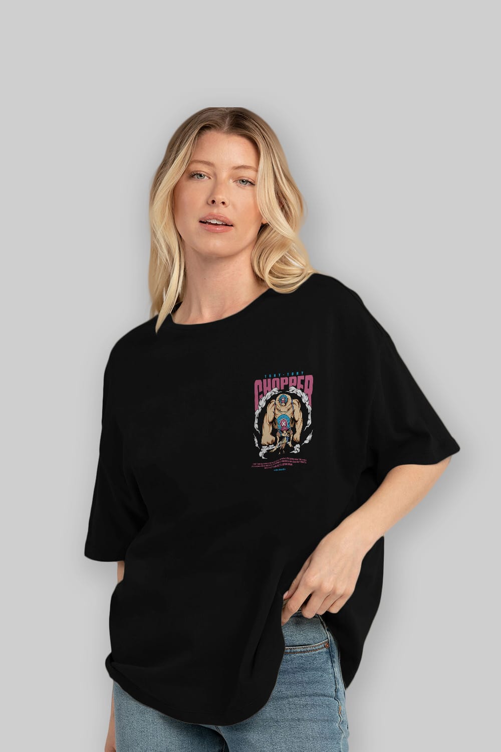 Tony Tony Chopper Ön Sol Baskılı Oversize t-shirt Erkek Kadın Unisex %100 Pamuk Bisiklet Yaka tişort