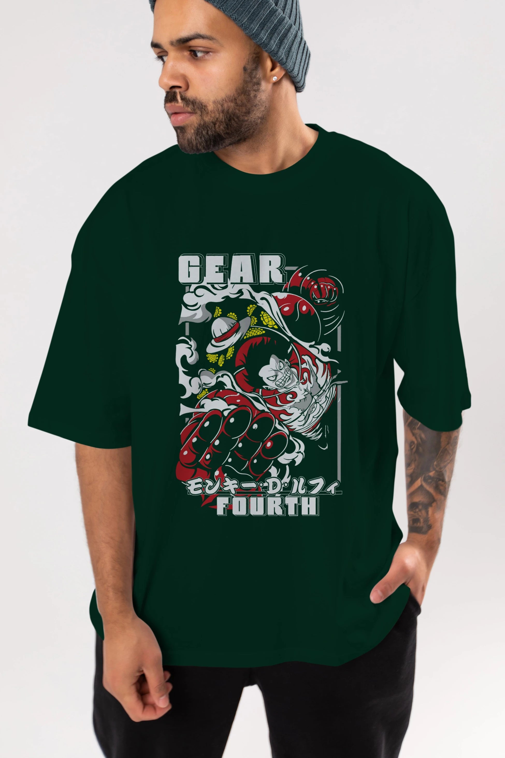 LUFFY gear fourth Anime Ön Baskılı Oversize t-shirt %100 pamuk Erkek Kadın Unisex