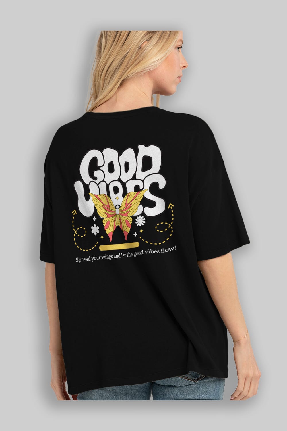 Good Vibes Yazılı 4 Arka Baskılı Oversize t-shirt Erkek Kadın Unisex