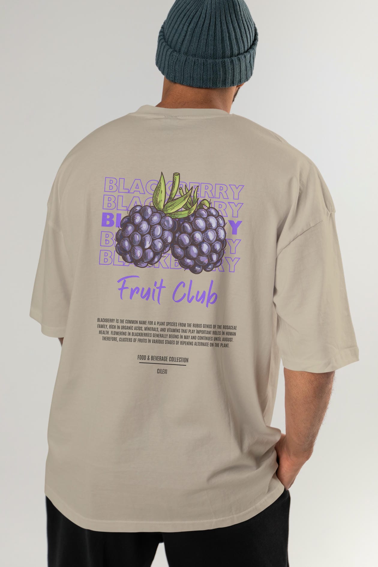 Blackberry Arka Baskılı Oversize t-shirt Erkek Kadın Pamuk Bisiklet Yaka tişort