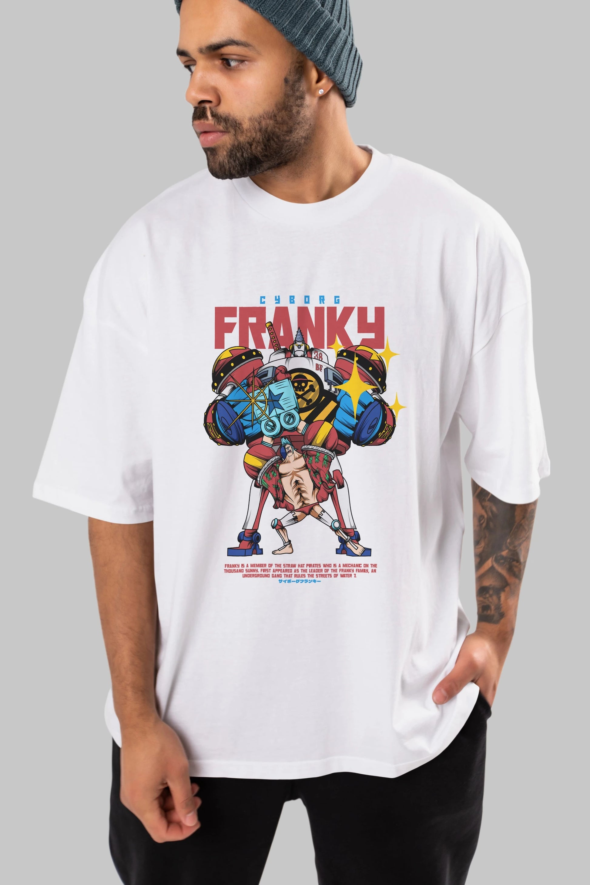 Cyborg Franky Anime Ön Baskılı Oversize t-shirt %100 pamuk Erkek Kadın Unisex