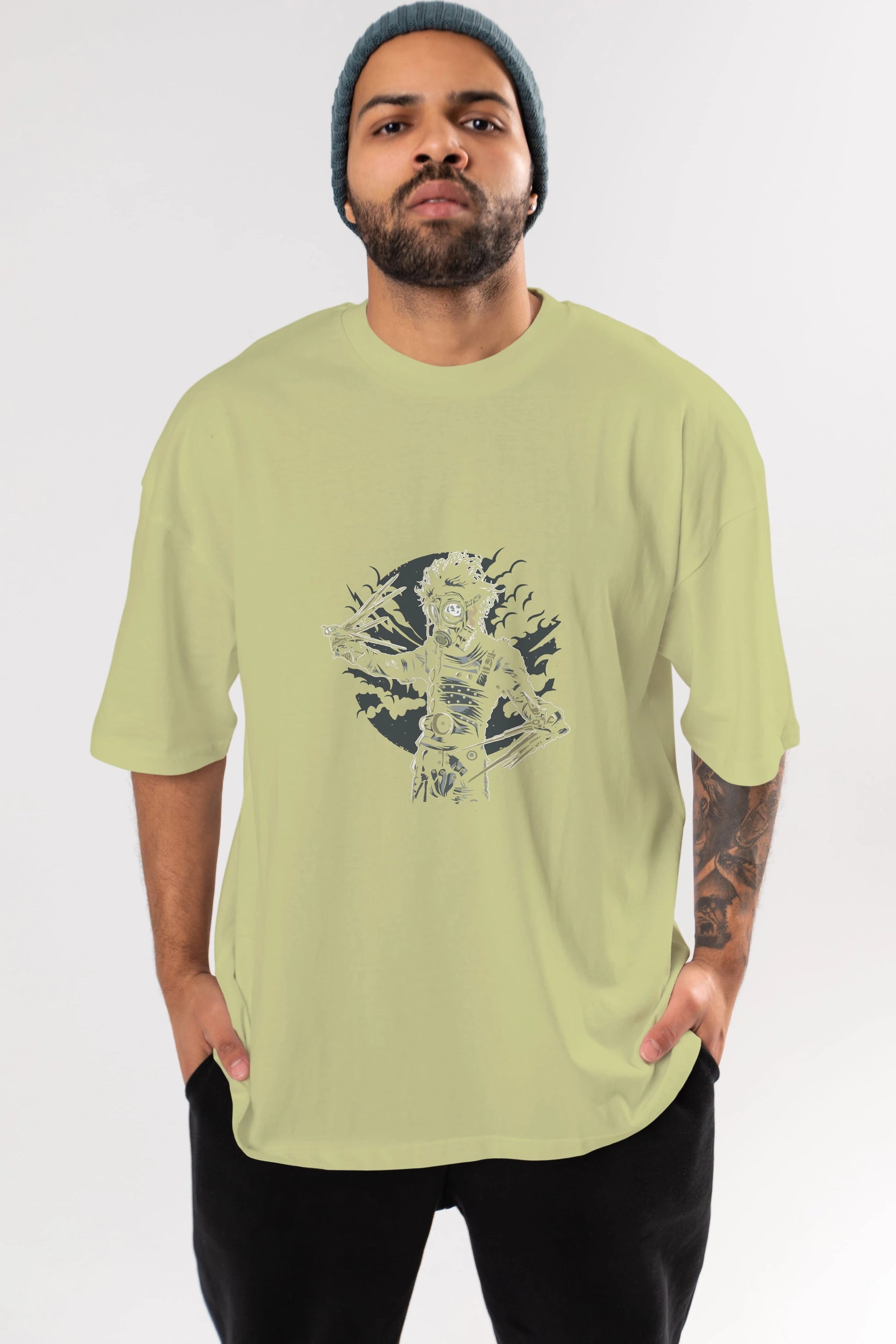 Gas Mask Scissors Ön Baskılı Oversize t-shirt Erkek Kadın Unisex %100 Pamuk tişort