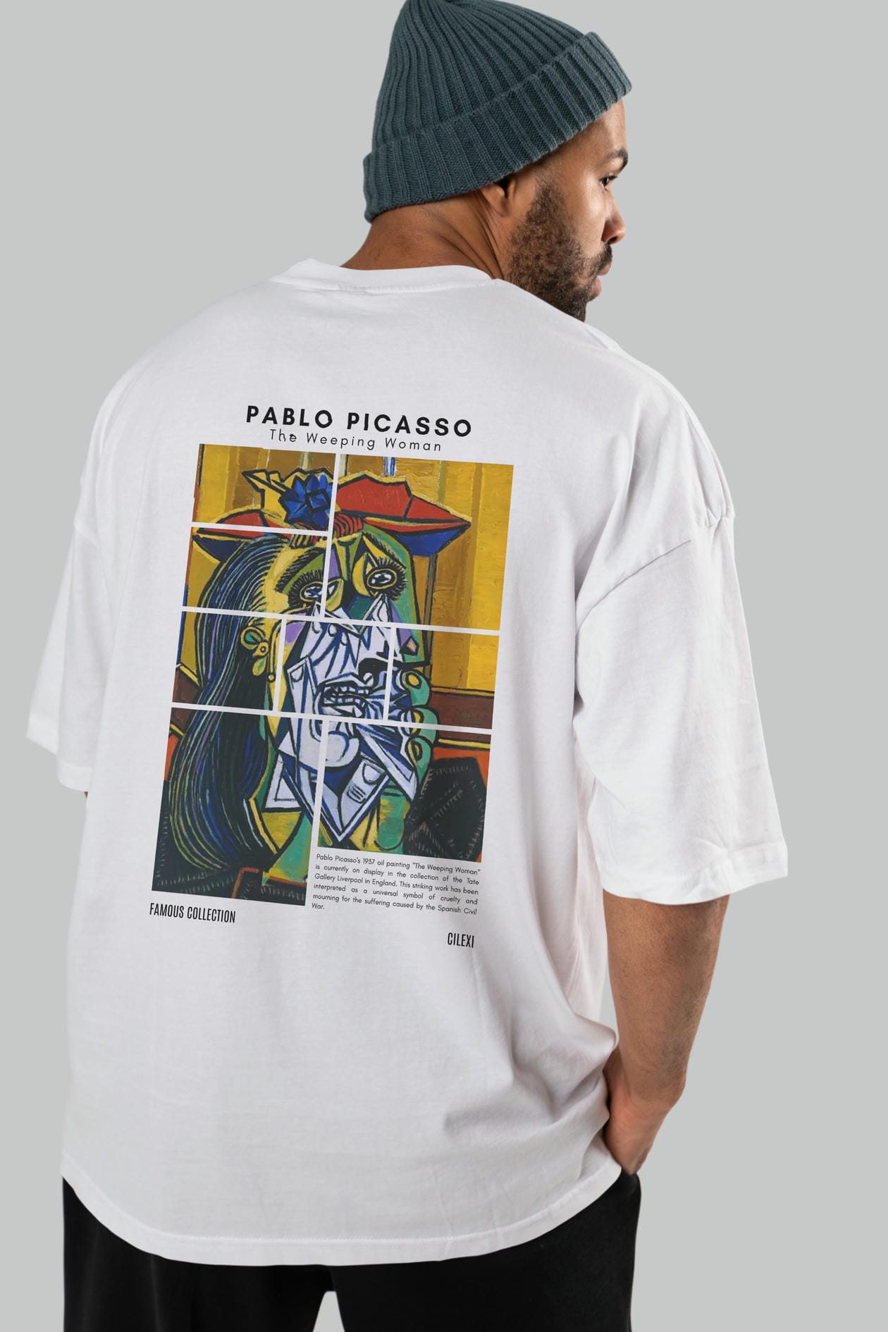 Pablo Picasso Arka Baskılı Oversize t-shirt Erkek Kadın Bisiklet Yaka Pamuk tişort